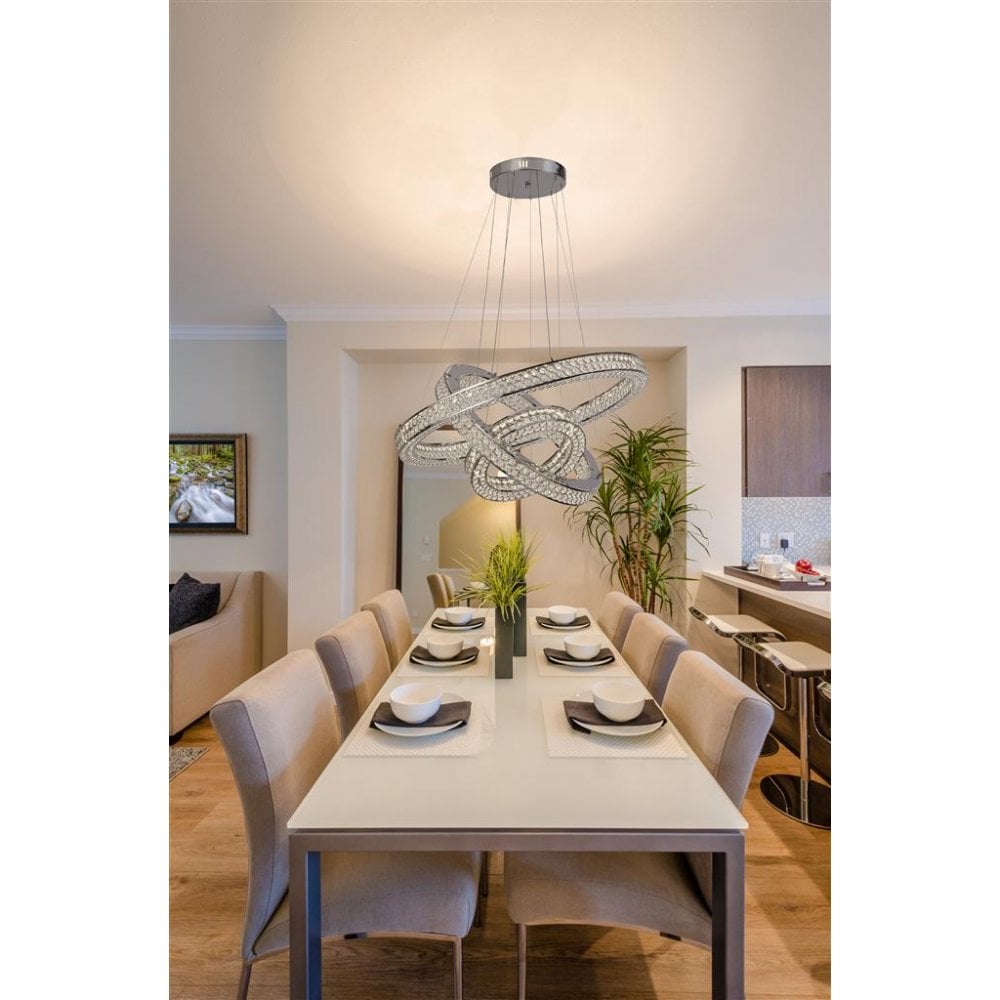 Searchlight Bala 3 Light LED Ceiling Pendant - Chrome & Crystal