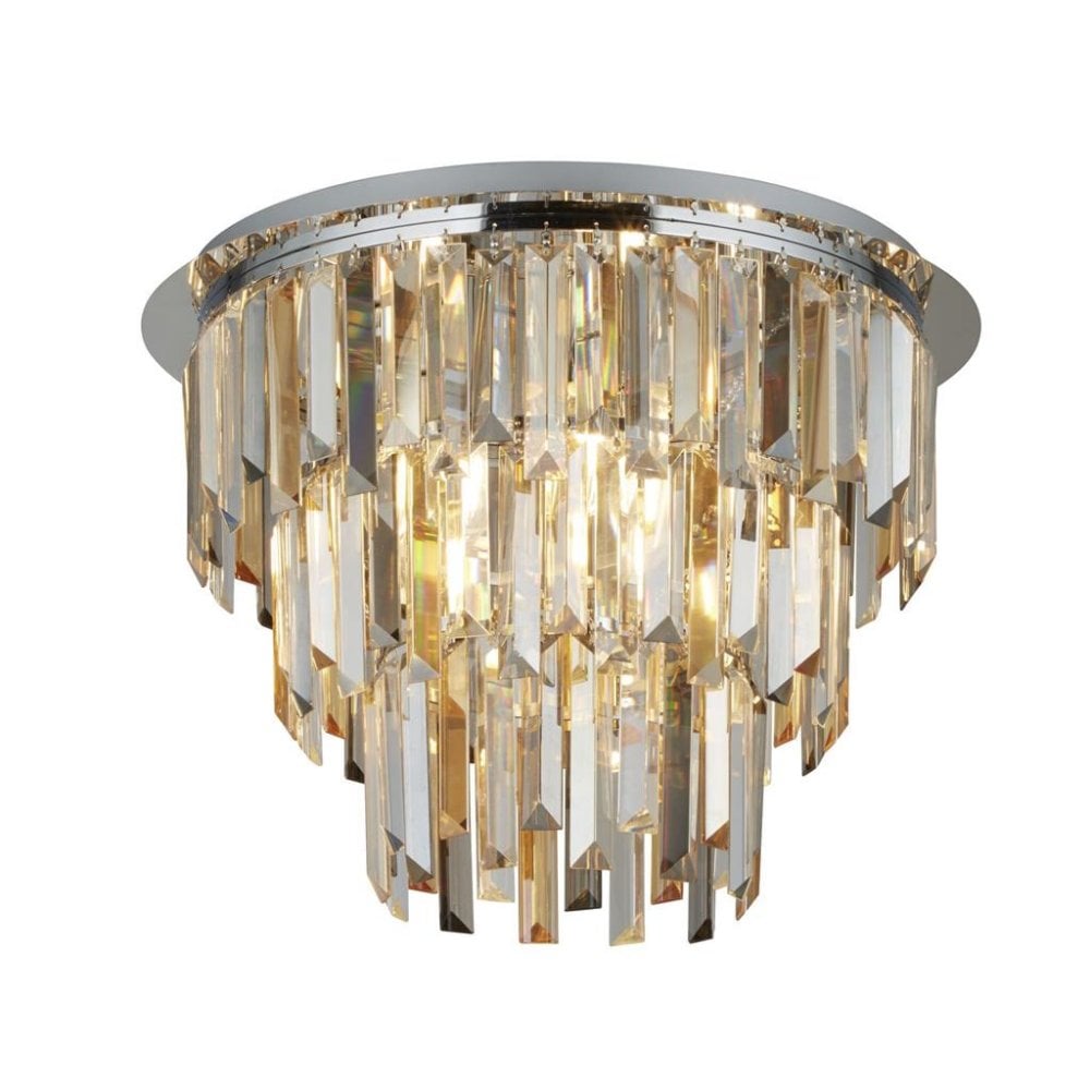 Searchlight Carlingford 5 Light Flush Ceiling Light - Chrome & Glass Prisms