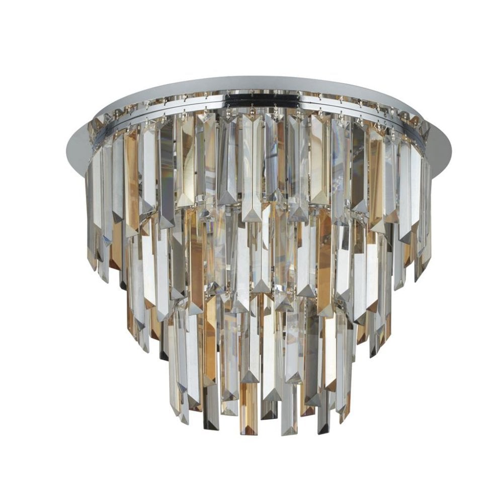 Searchlight Carlingford 5 Light Flush Ceiling Light - Chrome & Glass Prisms
