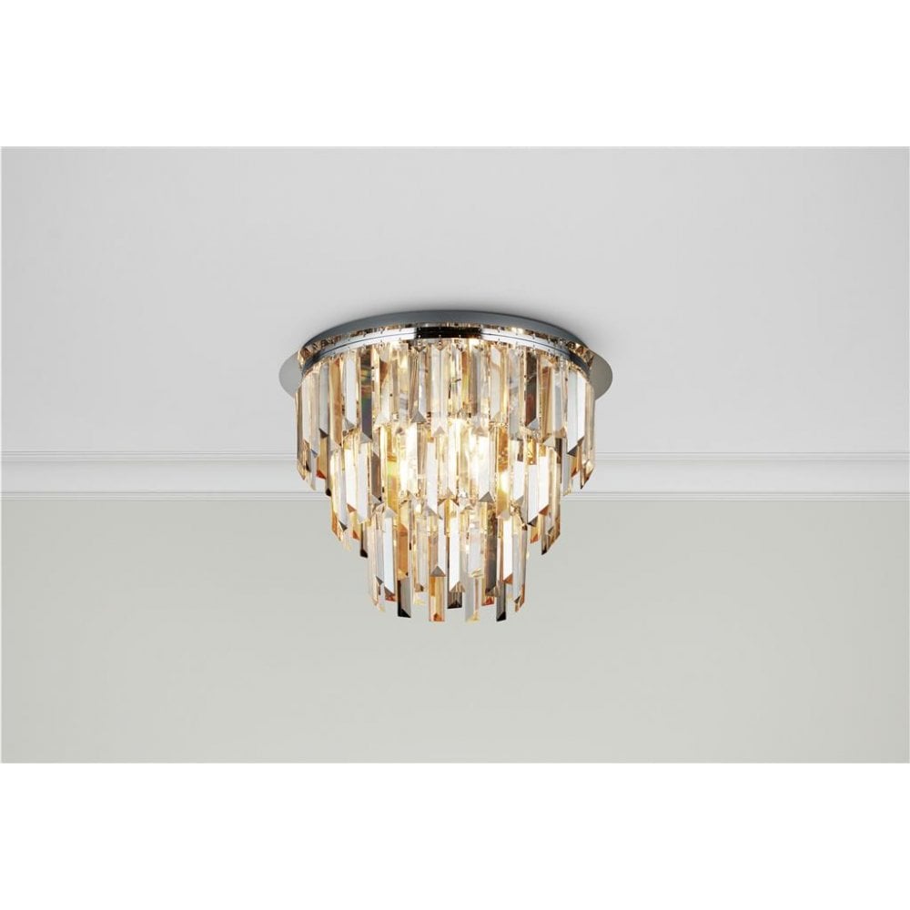 Searchlight Carlingford 5 Light Flush Ceiling Light - Chrome & Glass Prisms