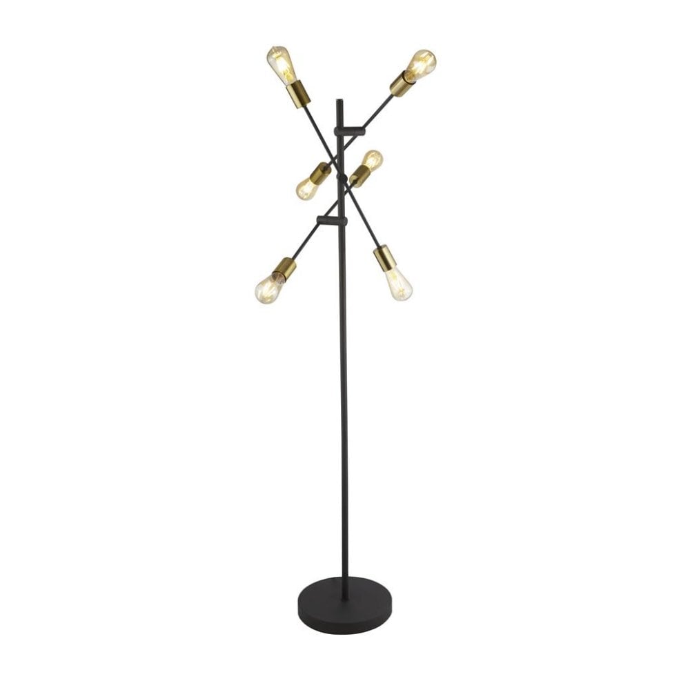 Searchlight Arctic 6 Light Floor Lamp - Black & Satin Brass