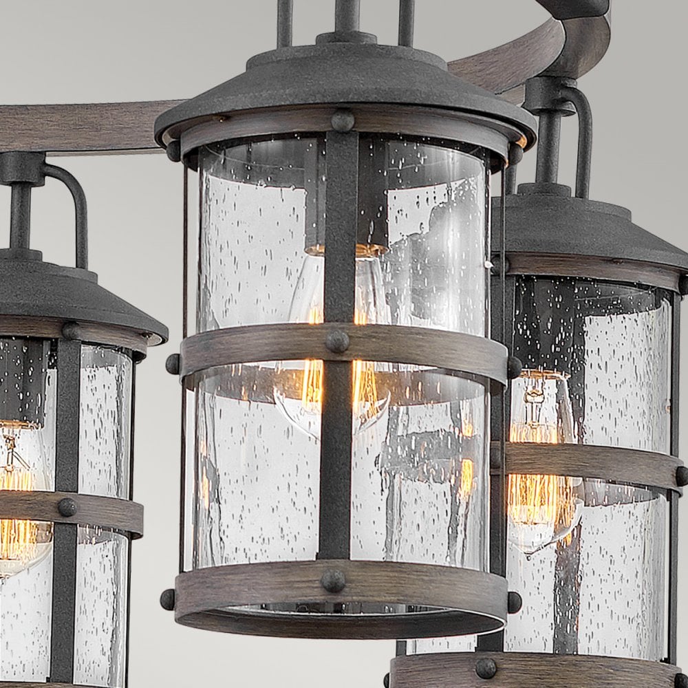 Quintiesse Lakehouse 6 Light Outdoor Chandelier - Aged Zinc with Driftwood Grey