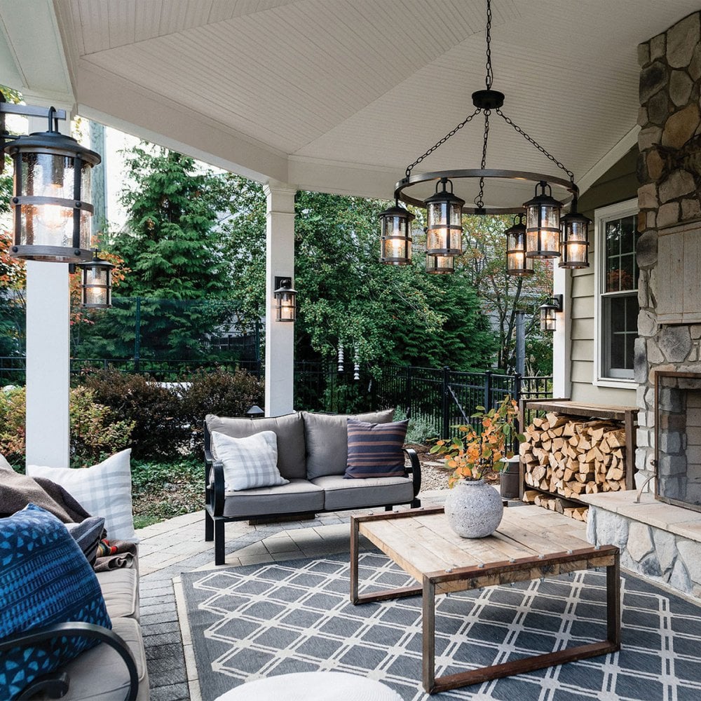 Quintiesse Lakehouse 6 Light Outdoor Chandelier - Aged Zinc with Driftwood Grey