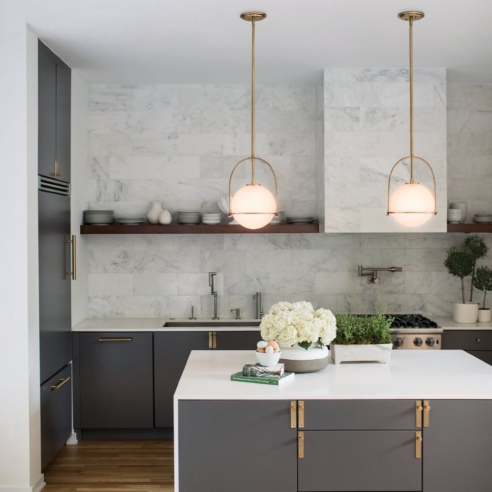 Quintiesse Somerset Single Medium Pendant - Opal - Heritage Brass