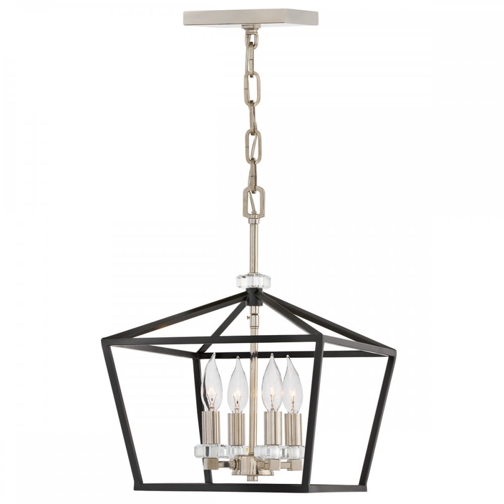Quintiesse Stinson 4 Light Medium Pendant / Semi-Flush - Black with Polished Nickel