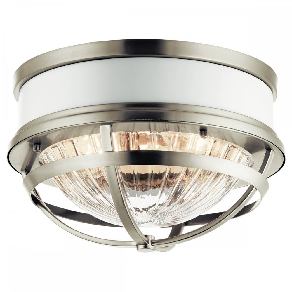 Quintiesse Tollis 2 Light Flush Fitting - Brushed Nickel & White