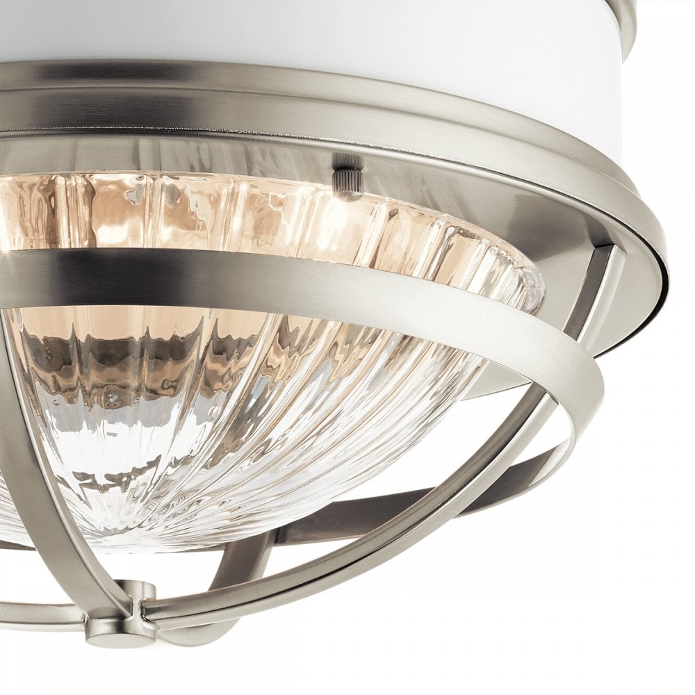 Quintiesse Tollis 2 Light Flush Fitting - Brushed Nickel & White