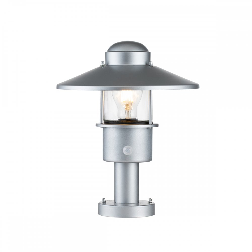 Elstead Klampenborg Single Pedestal with PIR - Silver