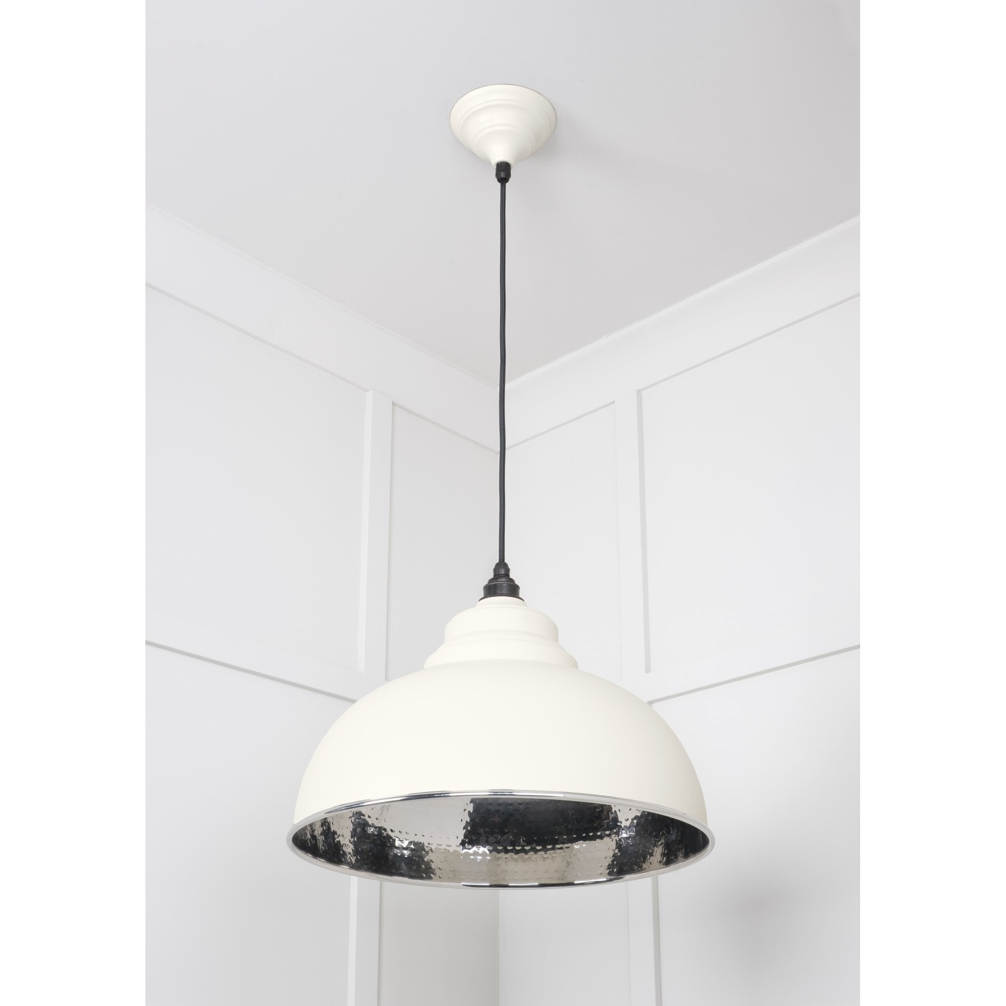From The Anvil Hammered Nickel Harborne Pendant - Teasel (Off White/Cream)