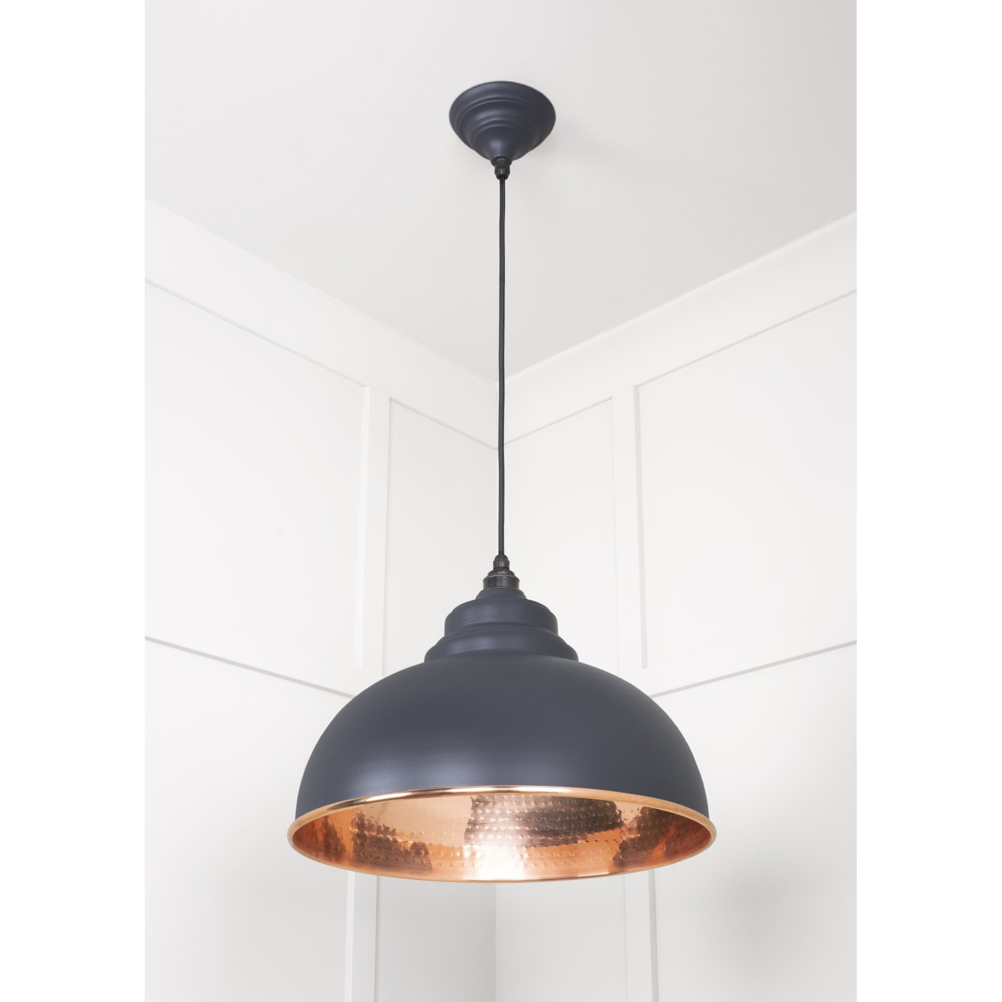 From The Anvil Hammered Copper Harborne Pendant - Slate (Mid Grey)