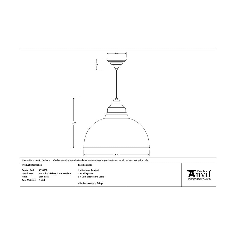 From The Anvil Smooth Nickel Harborne Pendant - Elan Black