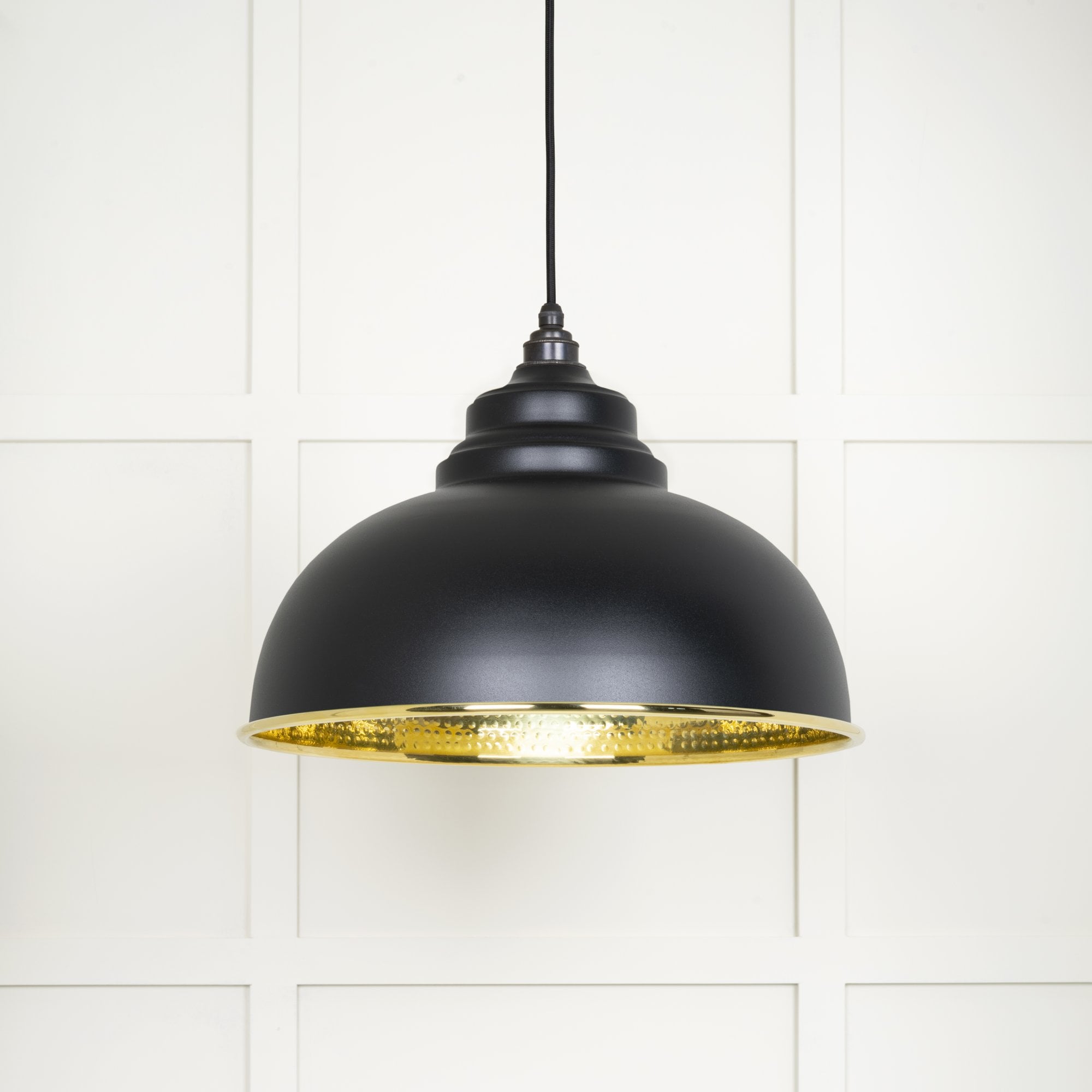 From The Anvil Hammered Brass Harborne Pendant - Elan Black