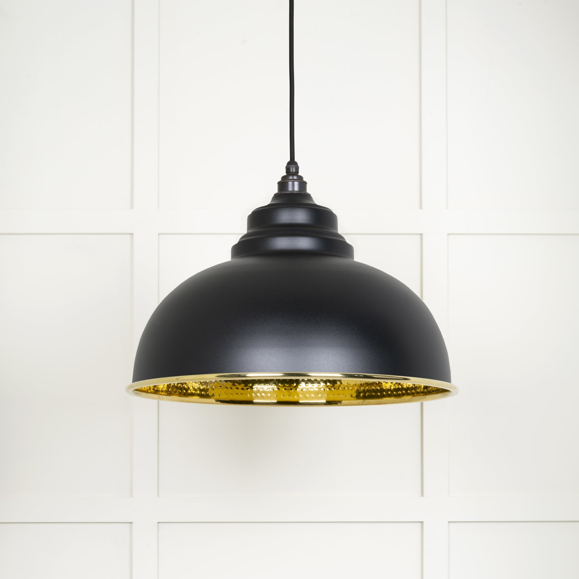 From The Anvil Hammered Brass Harborne Pendant - Elan Black
