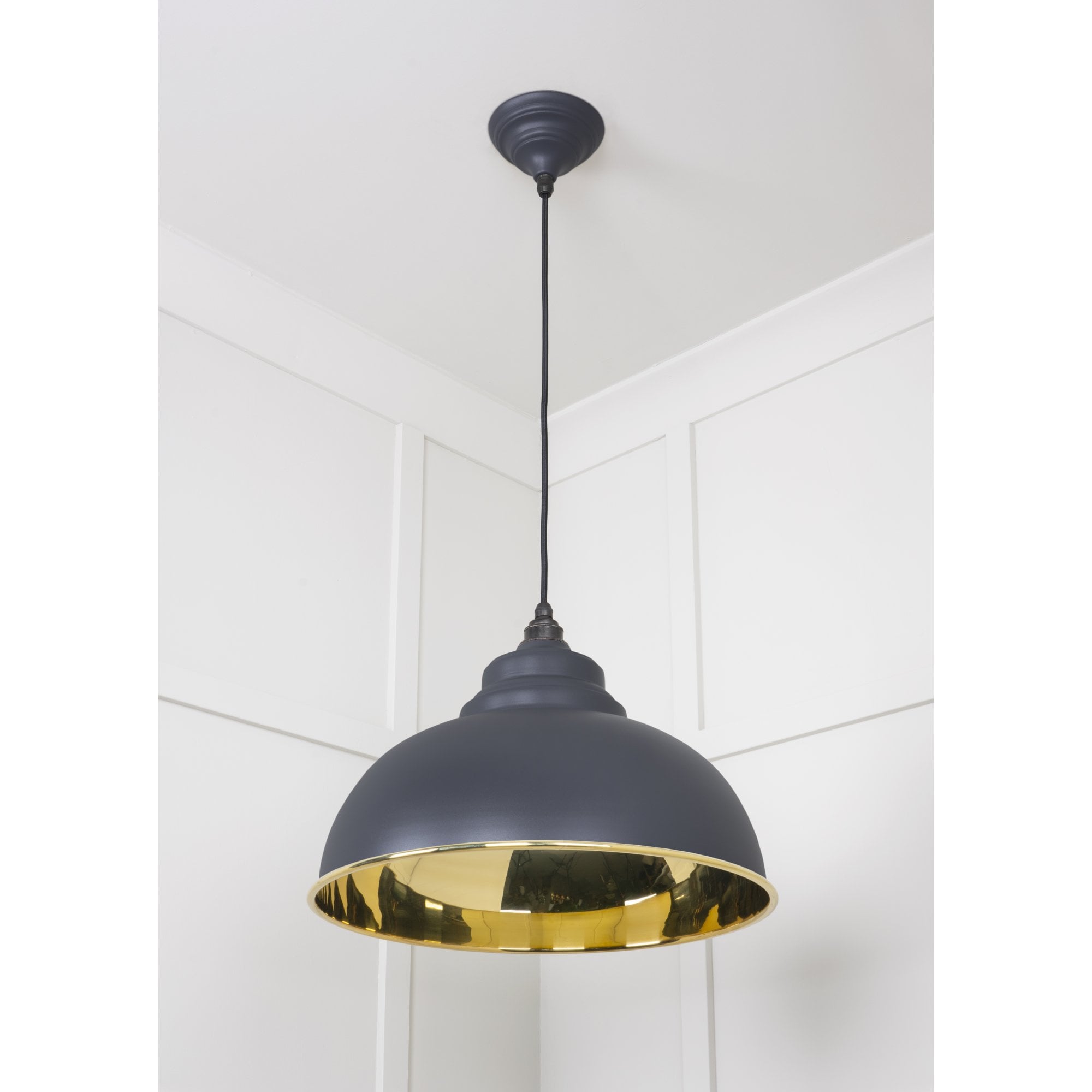 From The Anvil Smooth Brass Harborne Pendant - Slate (Mid Grey)