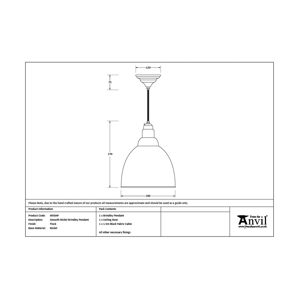 From The Anvil Smooth Nickel Brindley Pendant - Flock (Matt White)