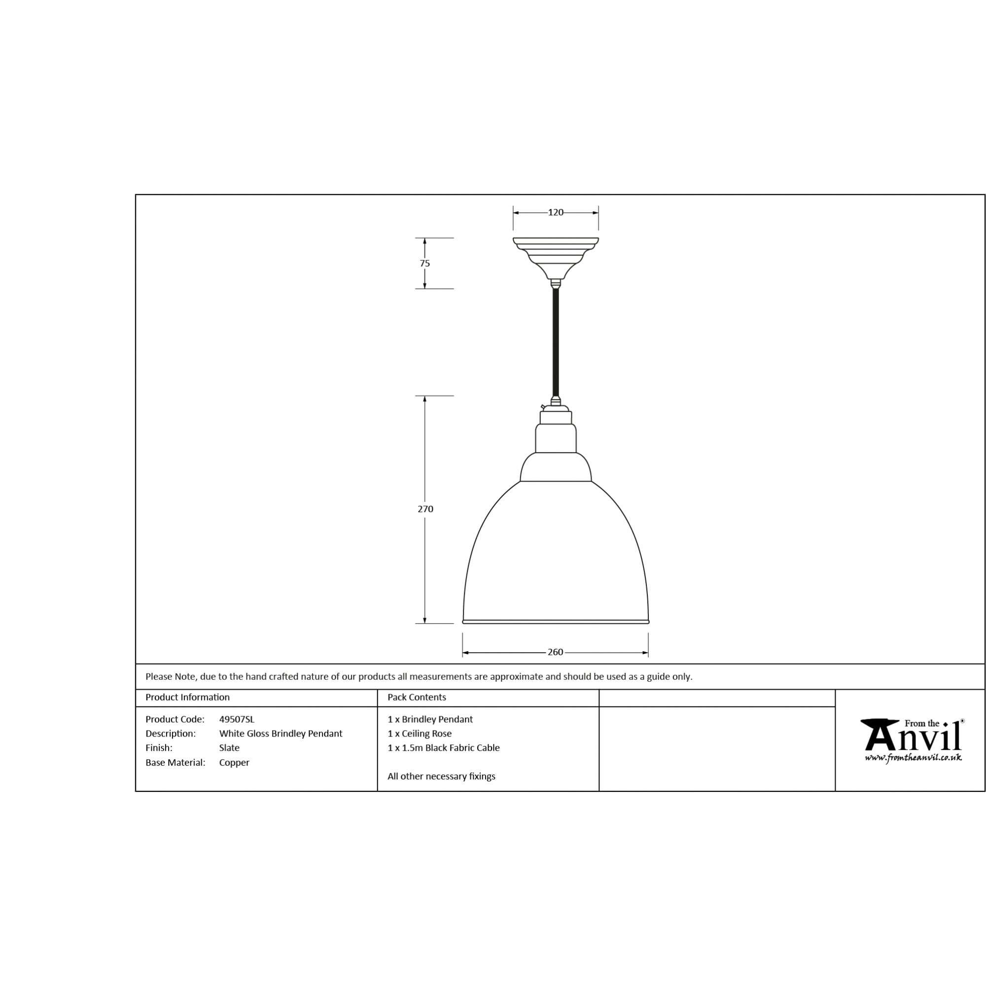From The Anvil White Gloss Brindley Pendant - Slate (Mid Grey)