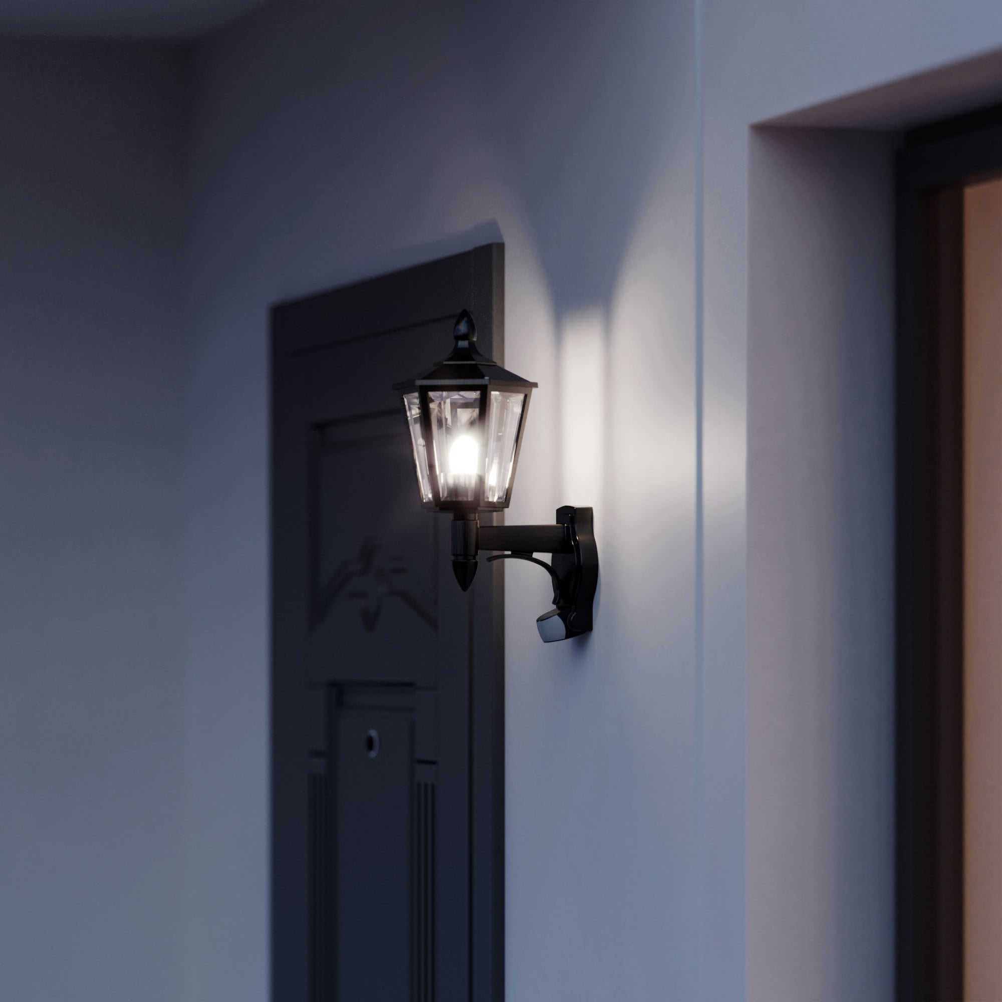 Steinel L 15 Classic Lantern Wall Uplight with 180 degree PIR - Black