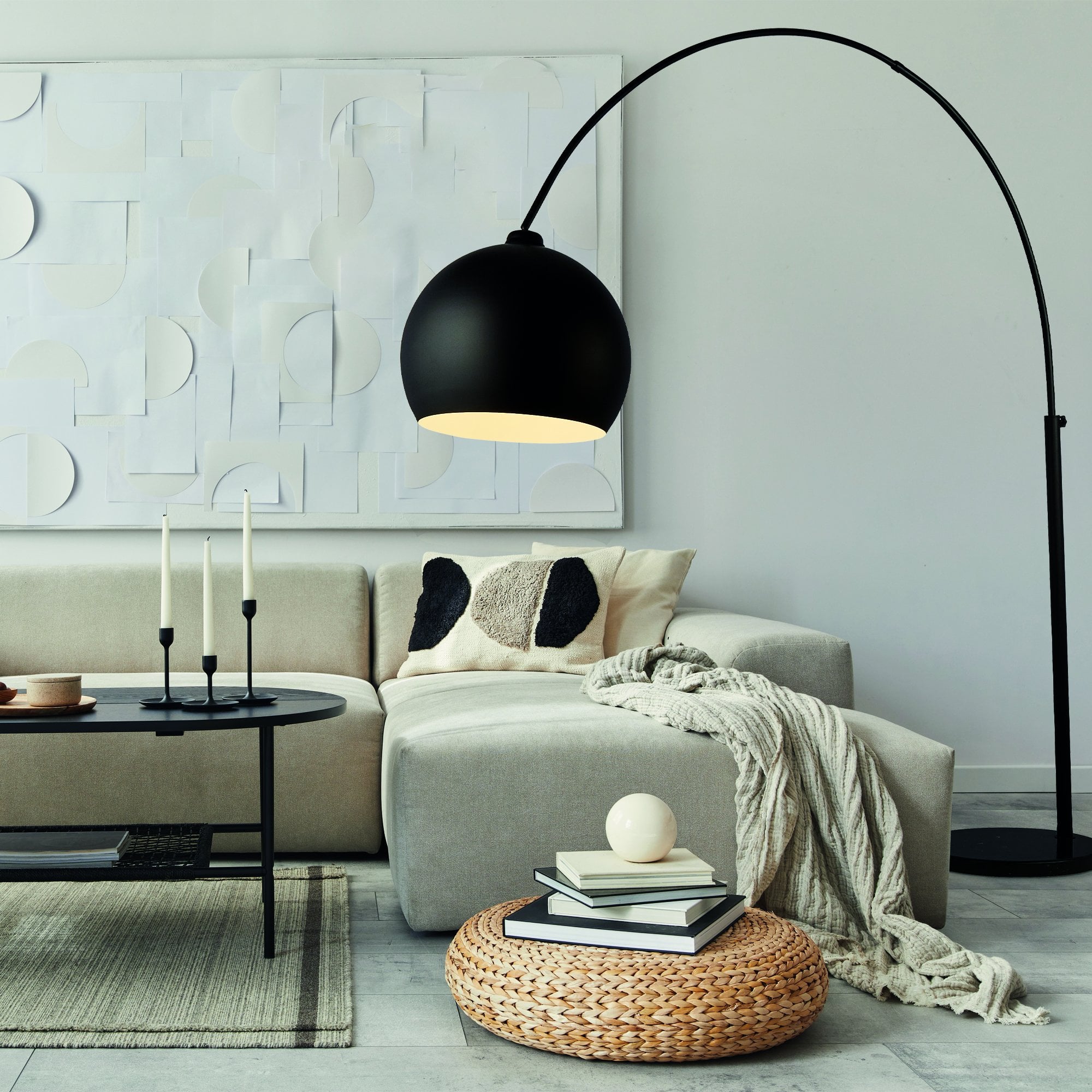 Searchlight Garswood Giant Arc Floor Lamp - Matt Black