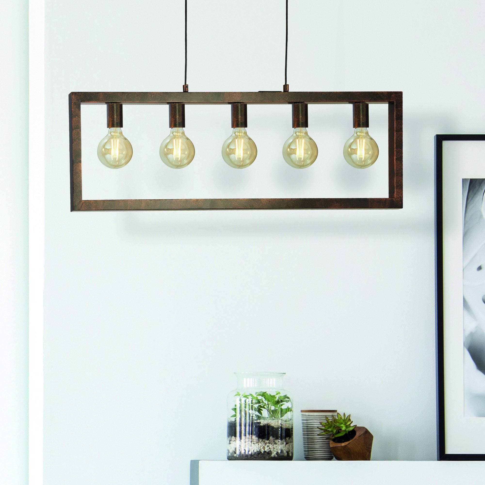 Searchlight Oakes 5 Light Ceiling Pendant - Rustic Brown