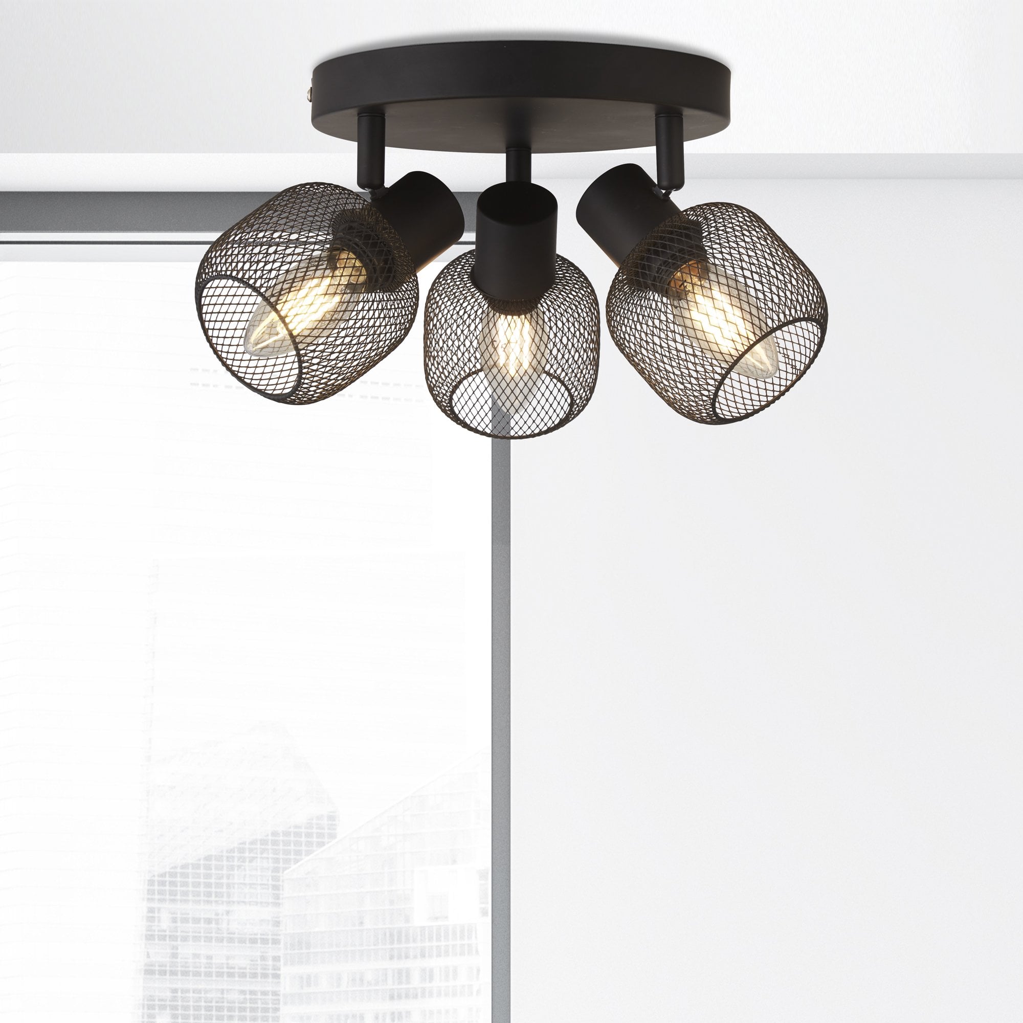 Searchlight McLeod 3 Light Cage Round Spotlight - Black
