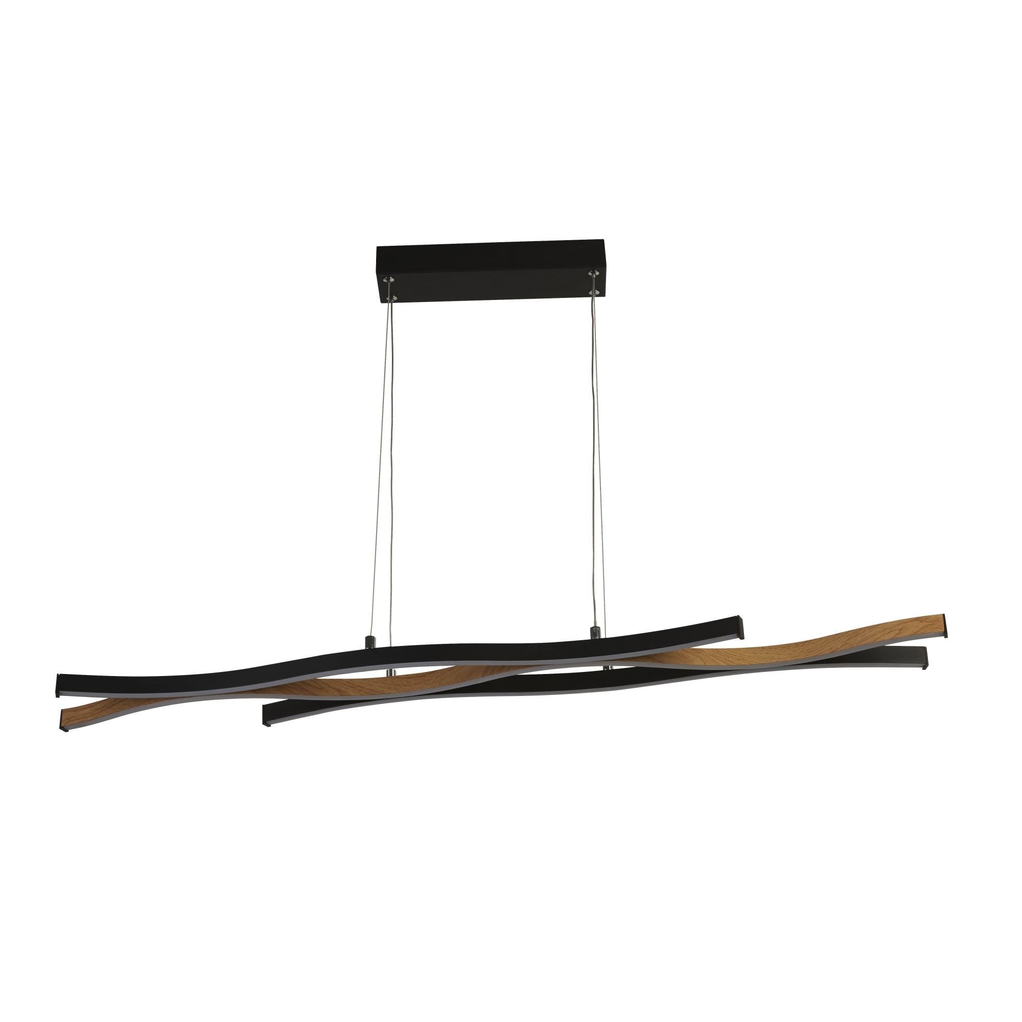 Searchlight Belmont Swirl LED Ceiling Pendant - Black With Wood Effect