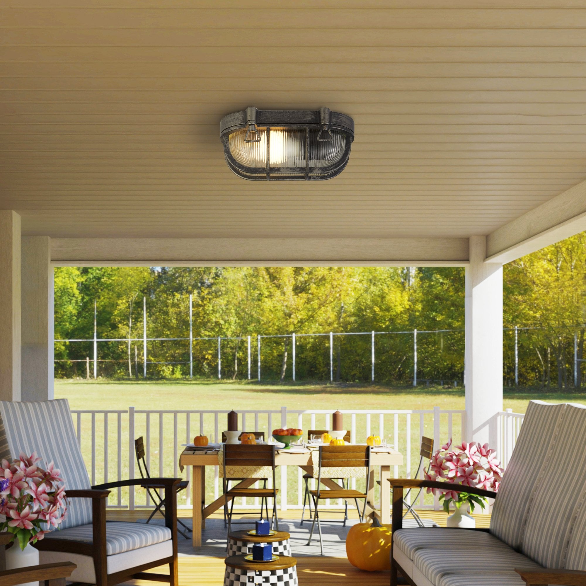 Searchlight Browside IP44 Outdoor Light - Oval - Black Silver Aluminium