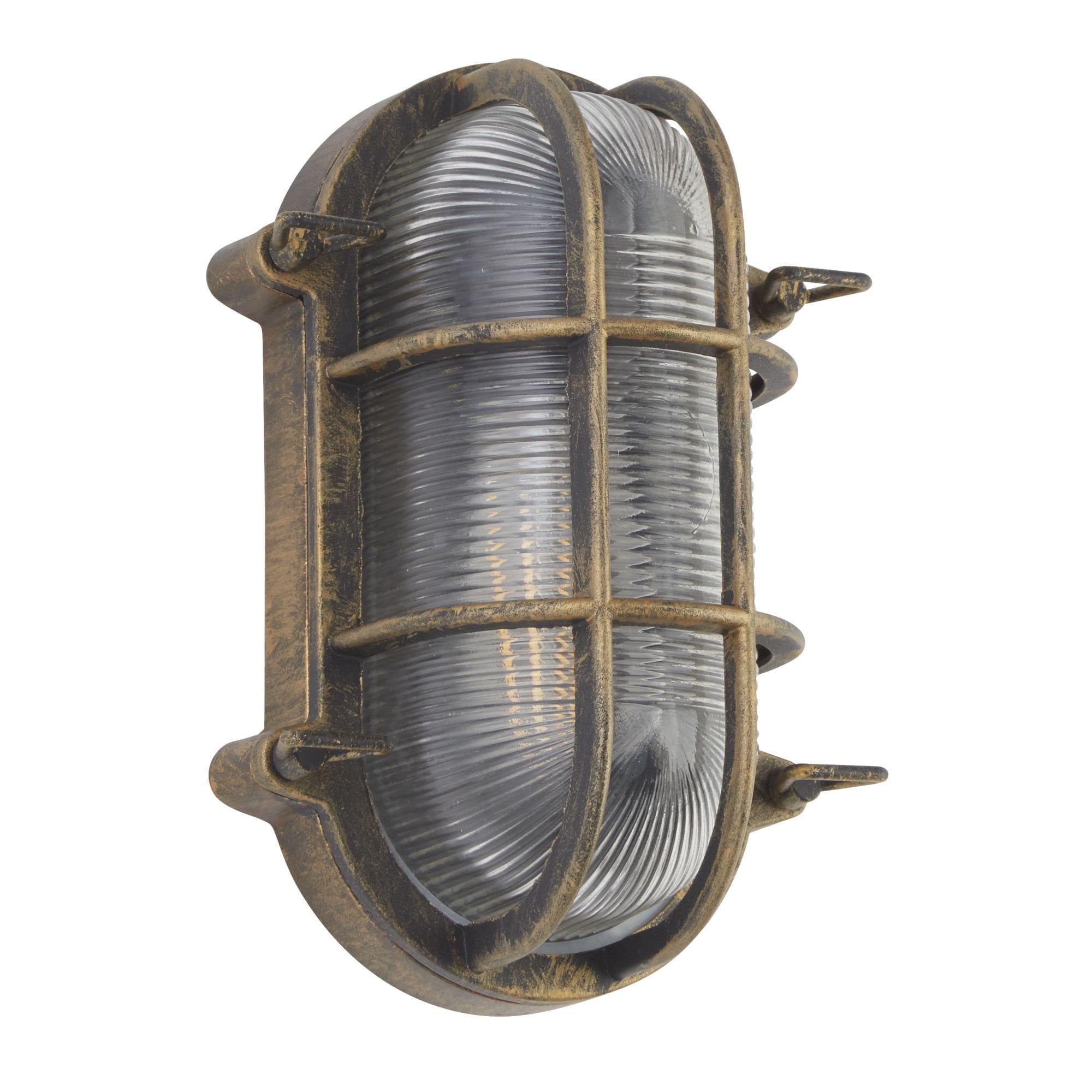 Searchlight Browside IP44 Outdoor Light - Oval - Black Gold Aluminium
