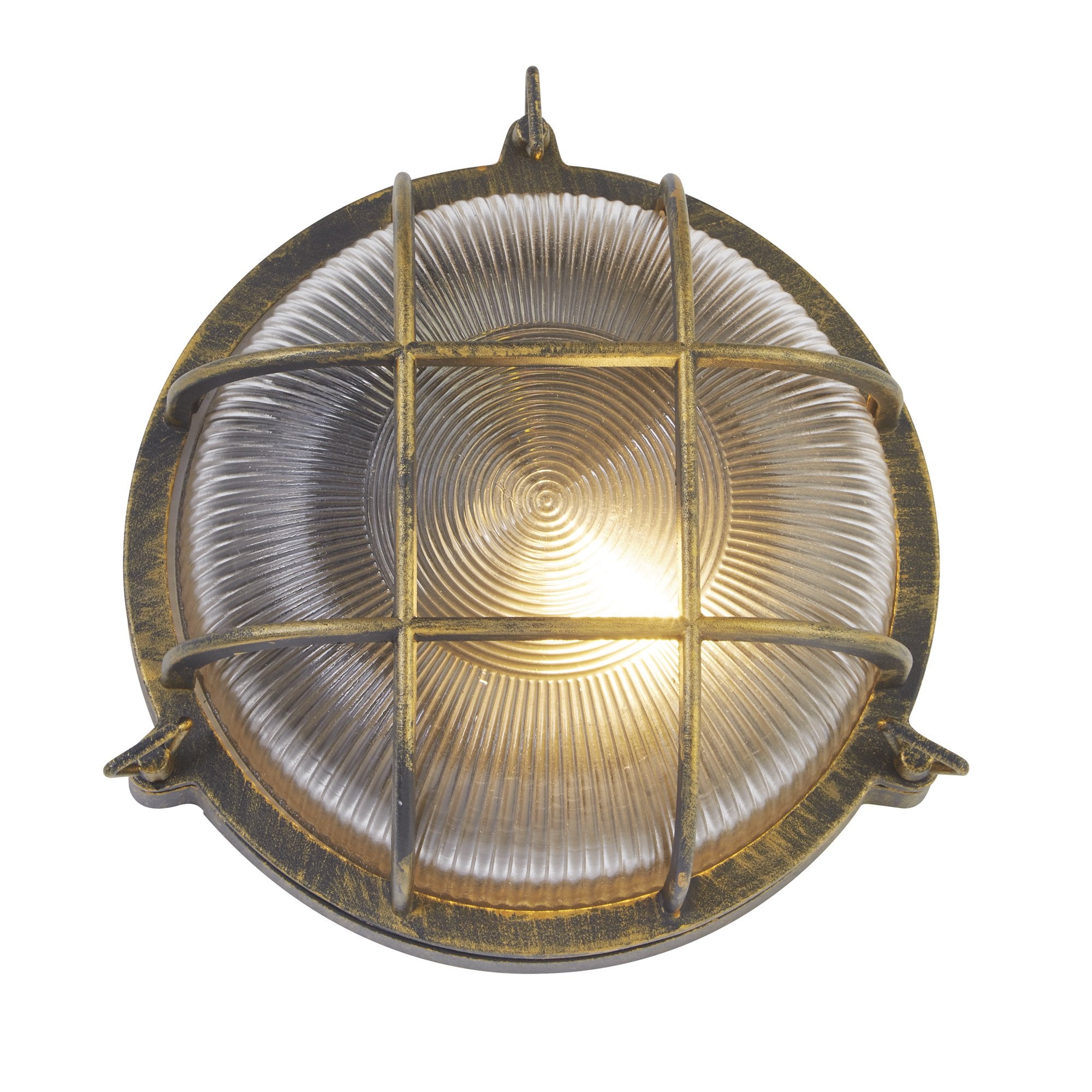 Searchlight Browside IP44 Outdoor Light - Round - Black Gold Aluminium
