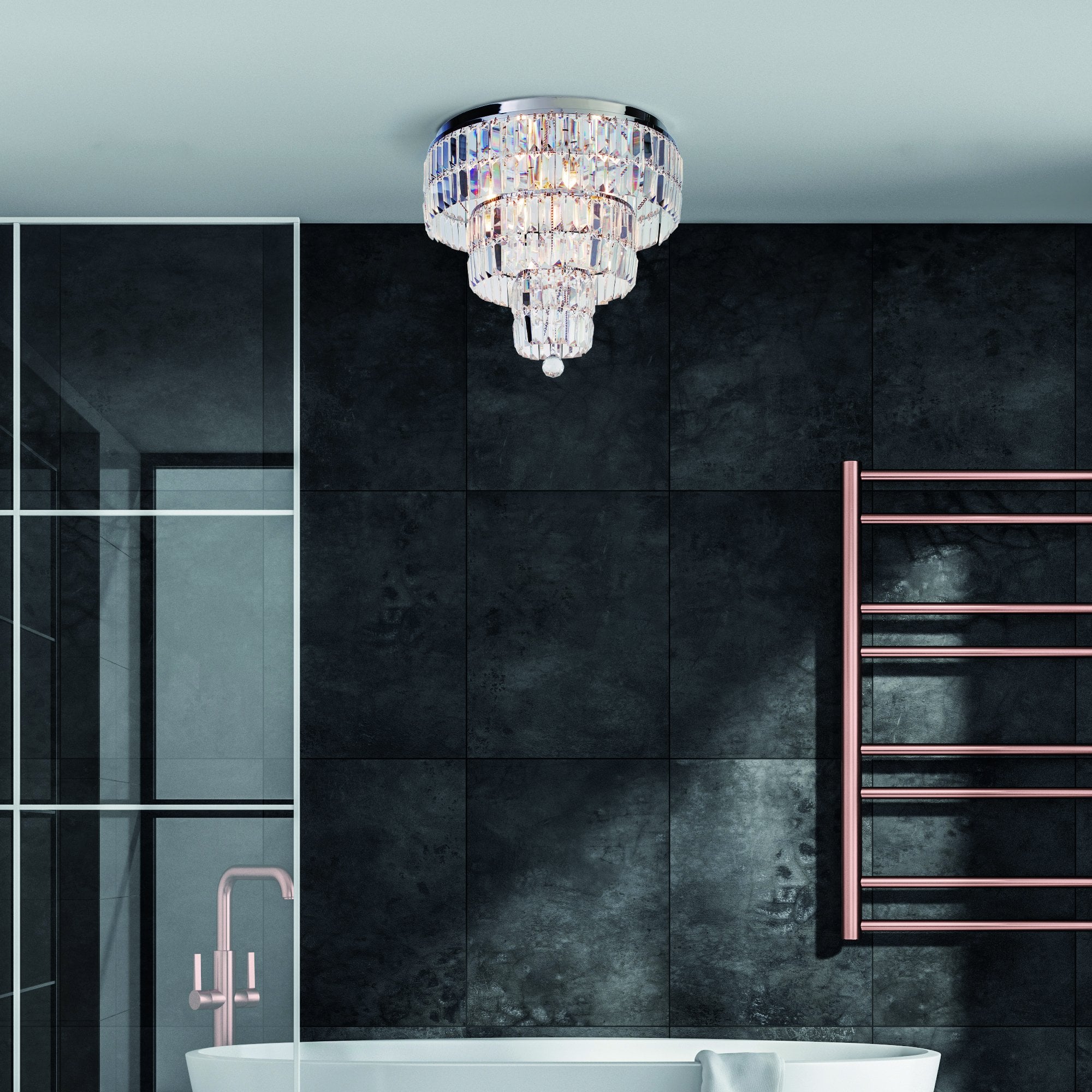 Searchlight Edith 6 Light IP44 Ceiling Light - Chrome & Clear Glass