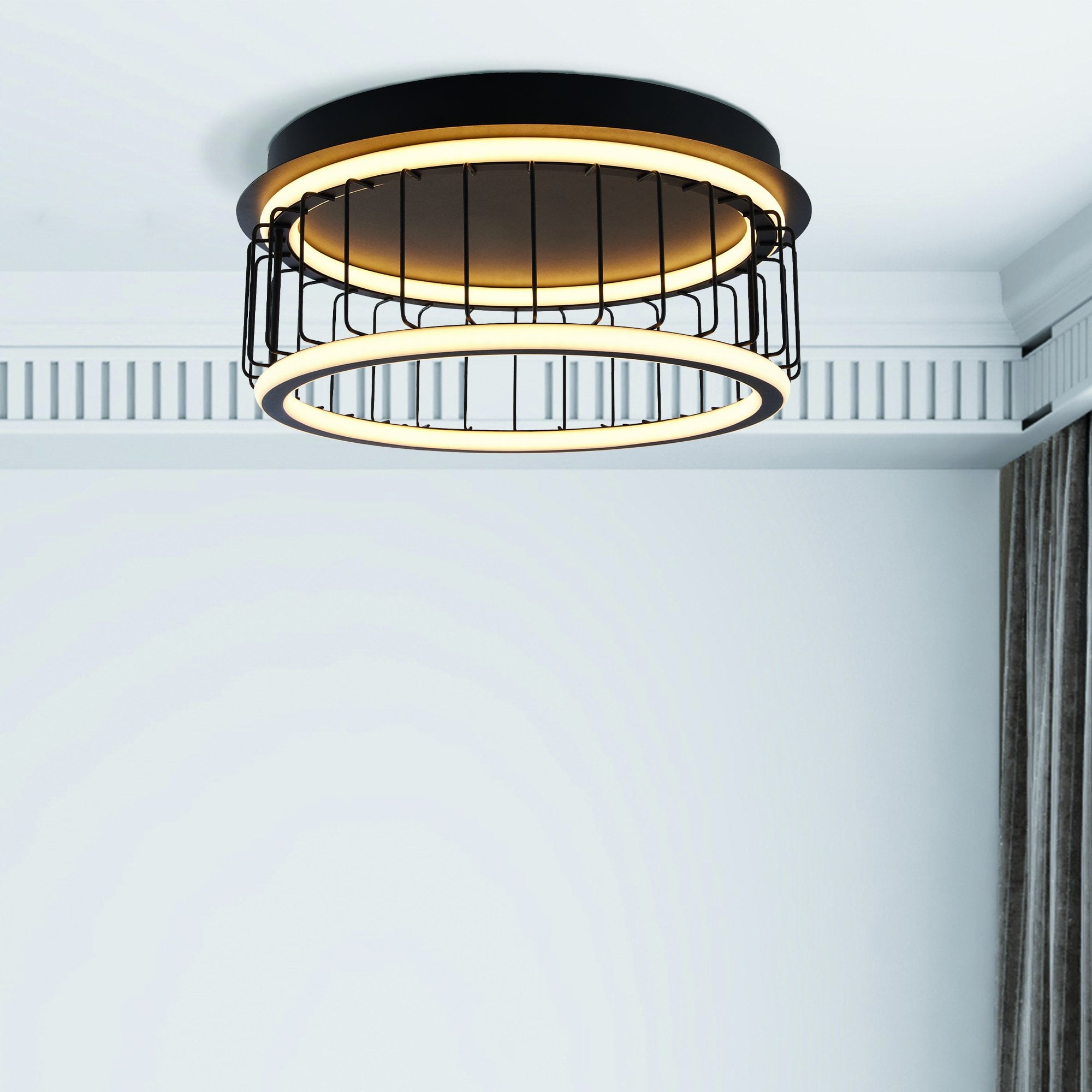 Searchlight Canova Cage LED Flush Ceiling Light - Small - Black Metal