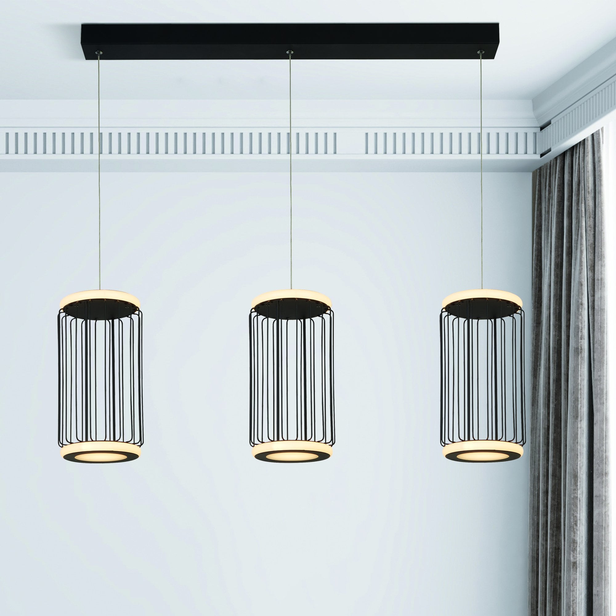 Searchlight Canova 3 Light Cage LED Bar Ceiling Pendant  - Black Metal