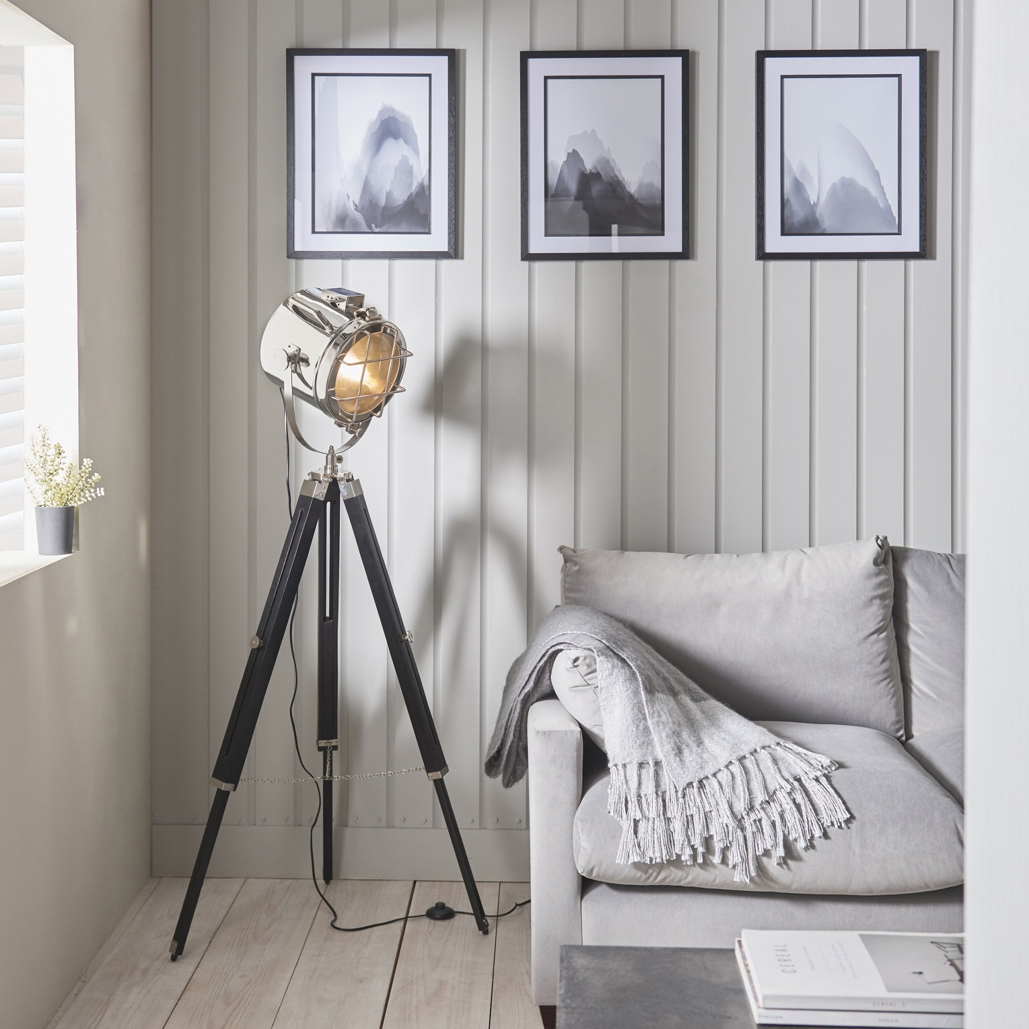 Endon Nautical Single Light Floor Lamp - Polished Nickel Plate & Matt Black