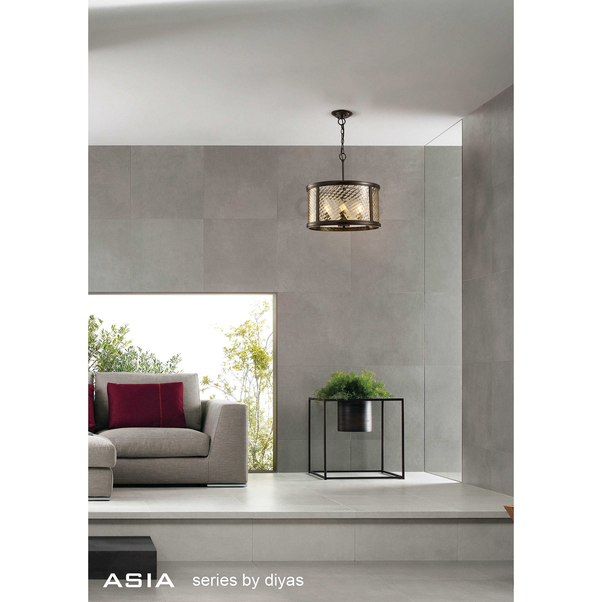Diyas IL31677 Asia Pendant 4 Light E14 Oiled Bronze/Clear Glass