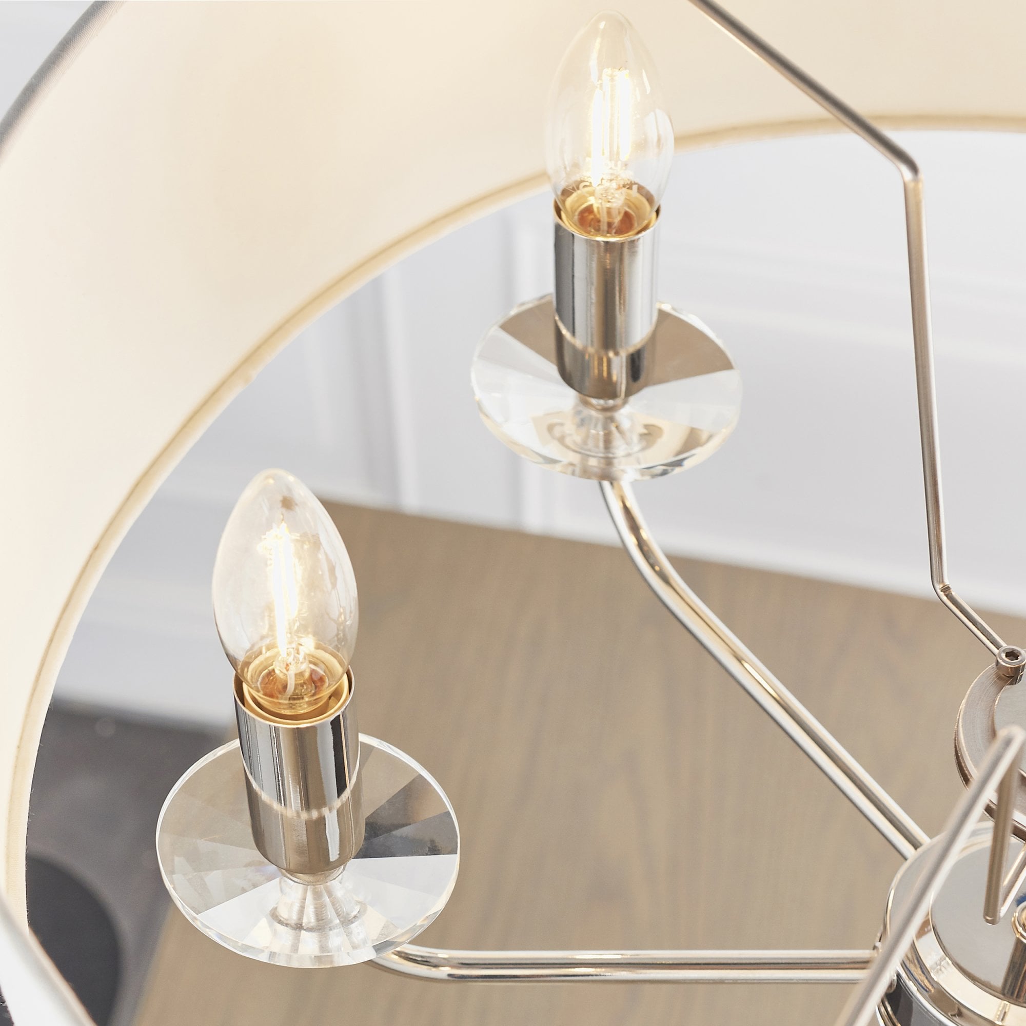 Endon Nixon 6 Light Pendant - Bright Nickel Plate & Vintage White Fabric