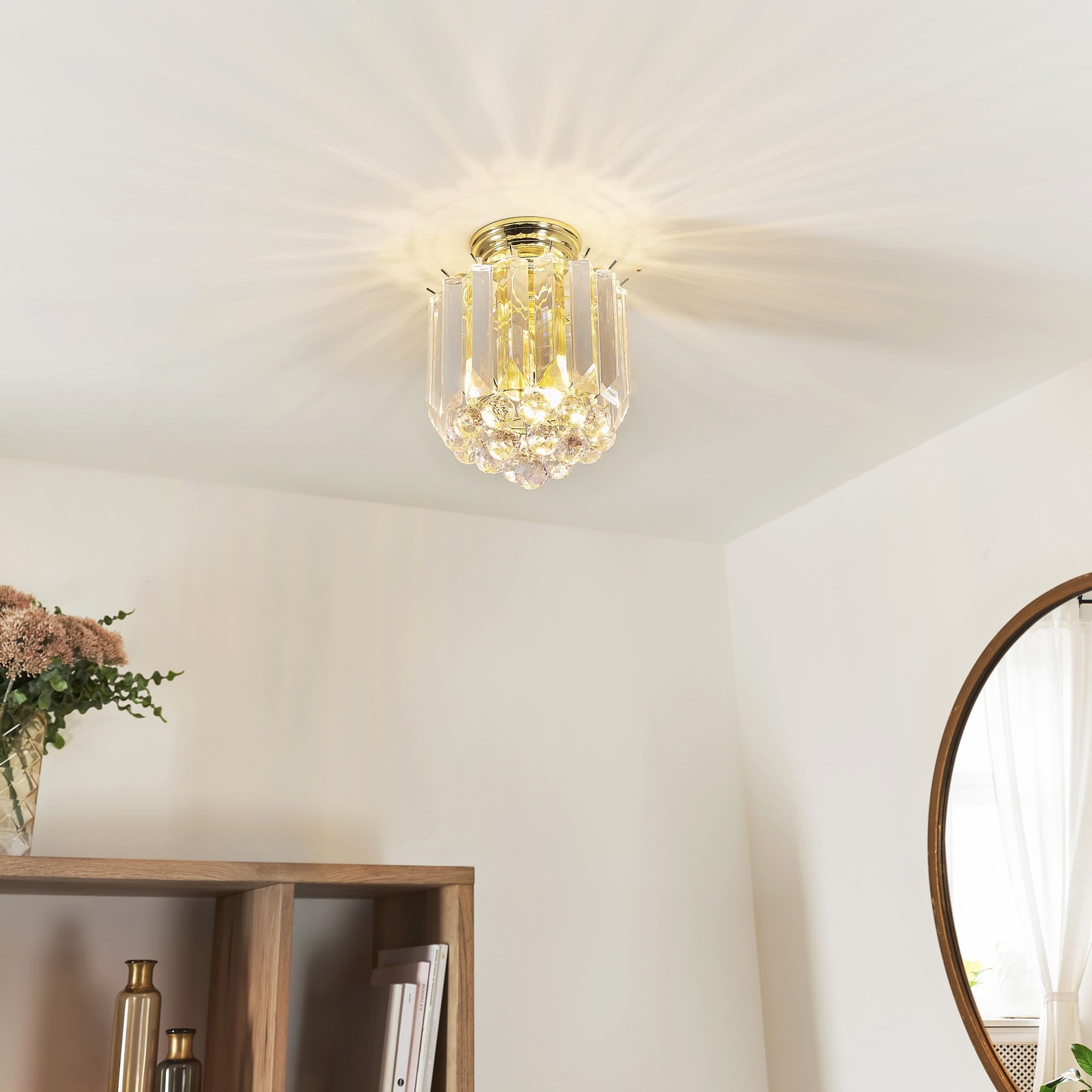 Endon Fargo 2 Light Flush Fitting - Brass Plate & Clear Acrylic