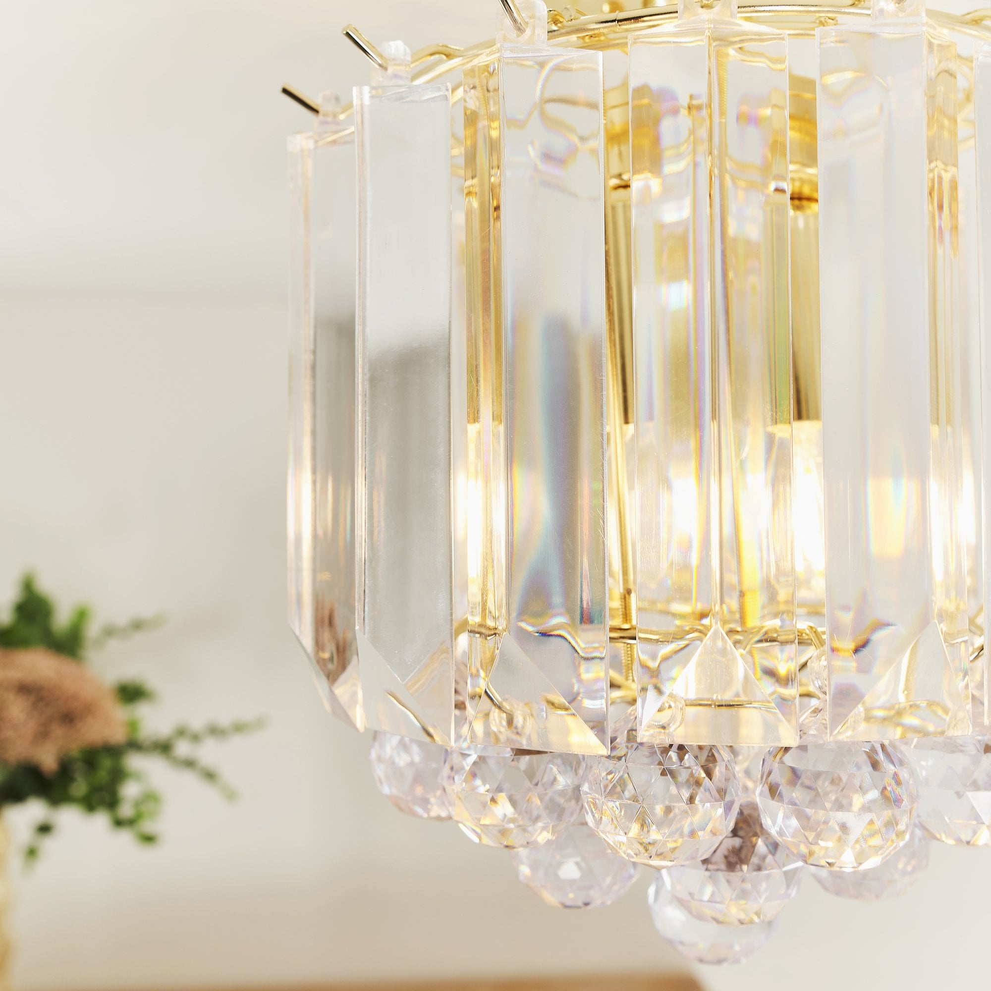 Endon Fargo 2 Light Flush Fitting - Brass Plate & Clear Acrylic