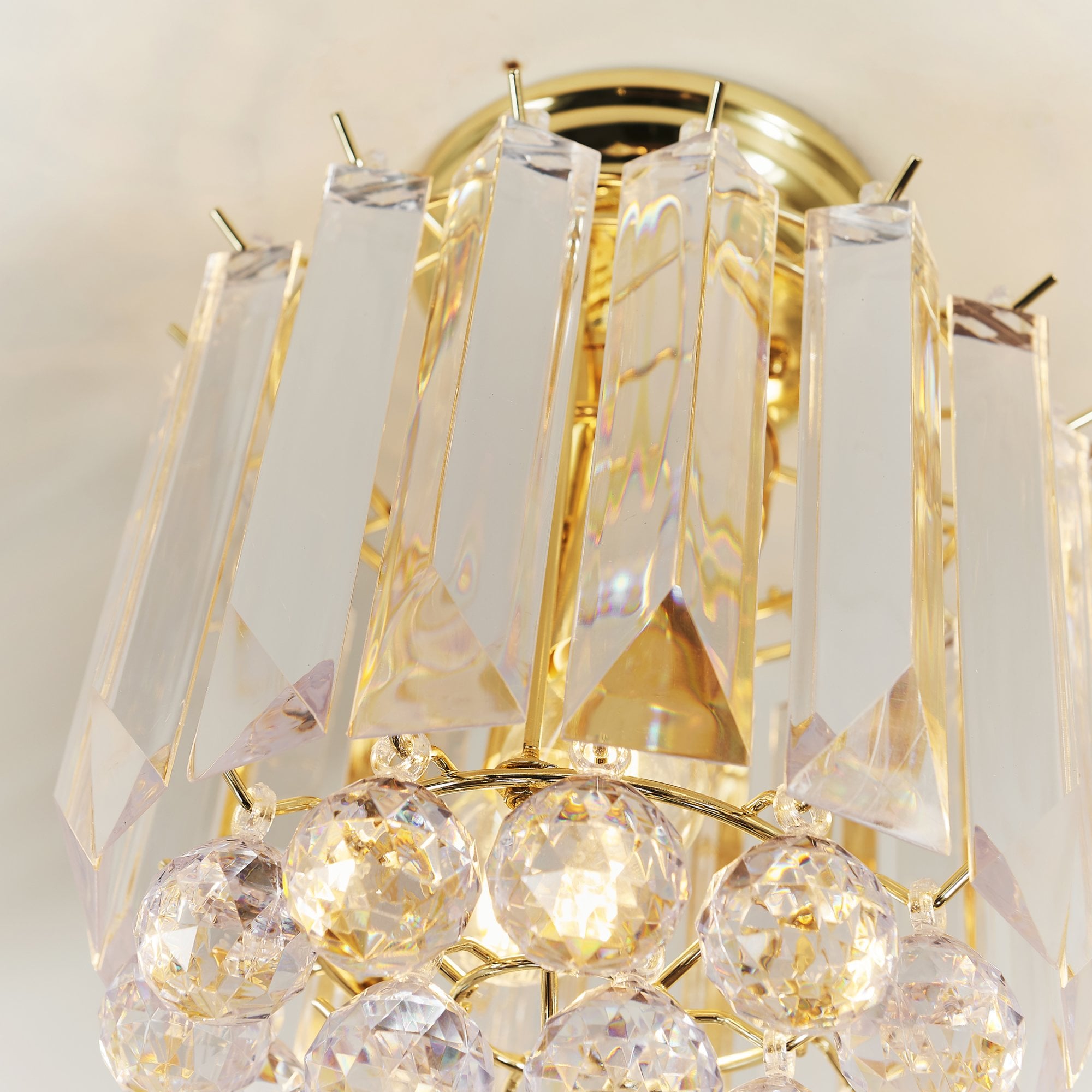 Endon Fargo 2 Light Flush Fitting - Brass Plate & Clear Acrylic