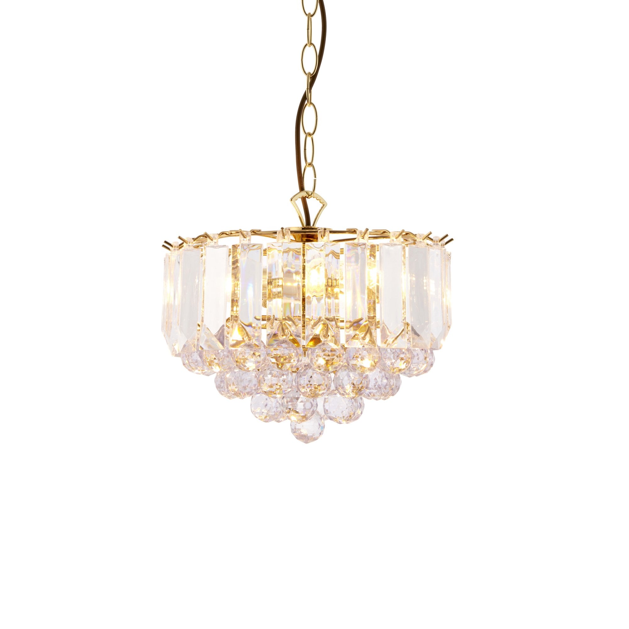 Endon Fargo 3 Light Small Pendant - Brass Plate & Clear Acrylic