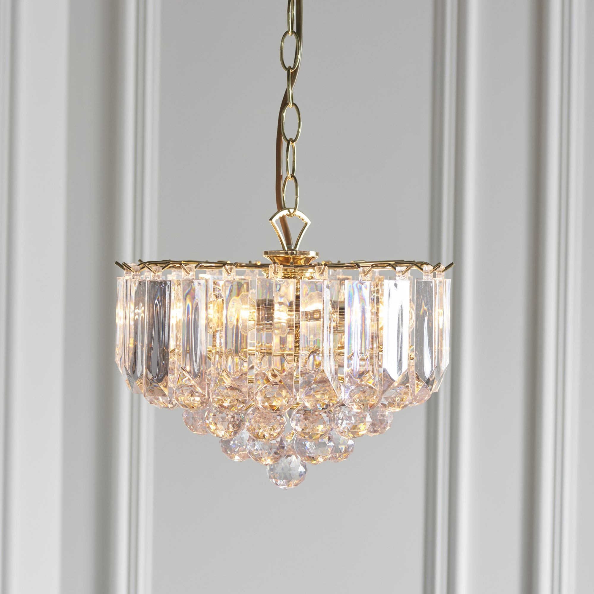 Endon Fargo 3 Light Small Pendant - Brass Plate & Clear Acrylic