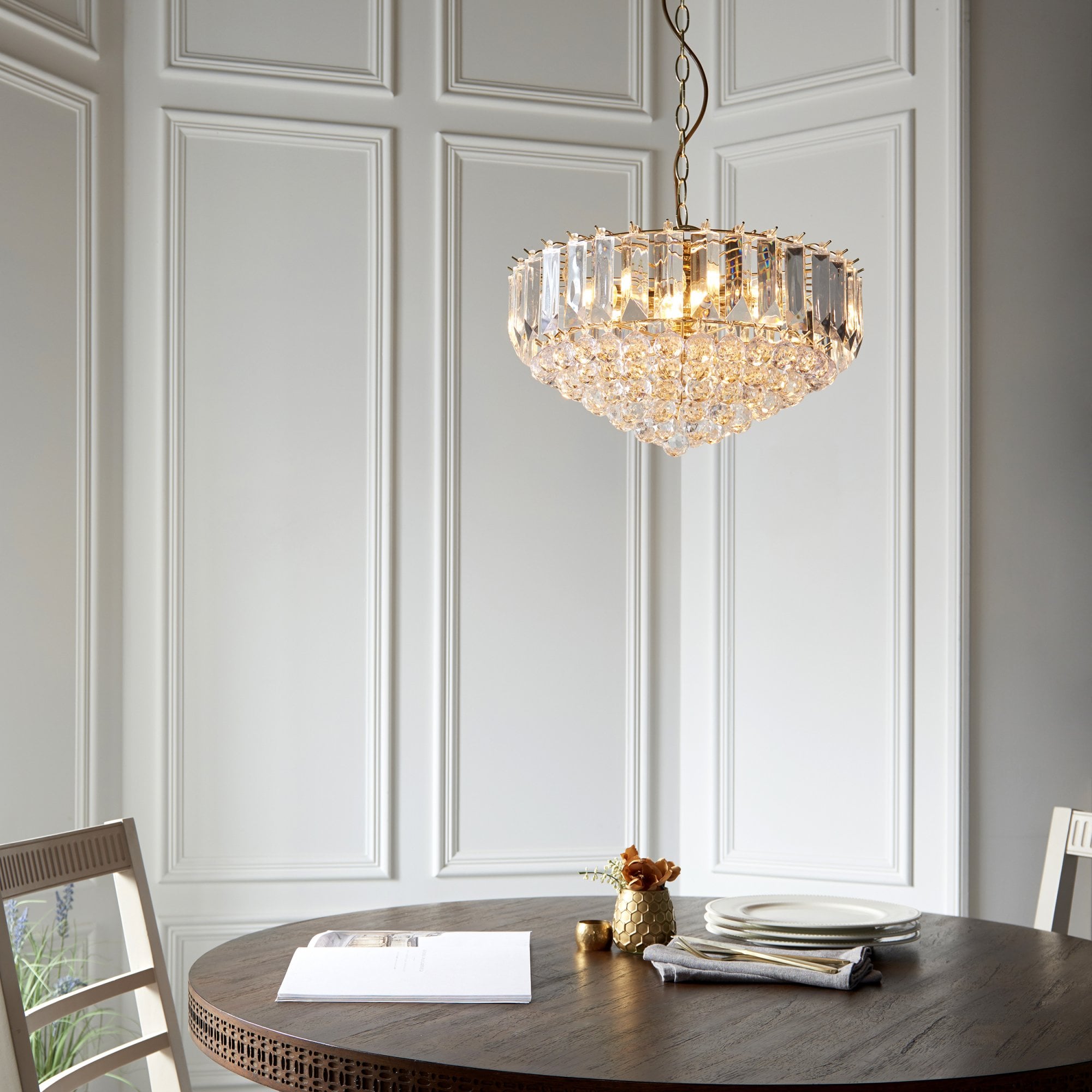 Endon Fargo 6 Light Pendant - Brass Plate & Clear Acrylic