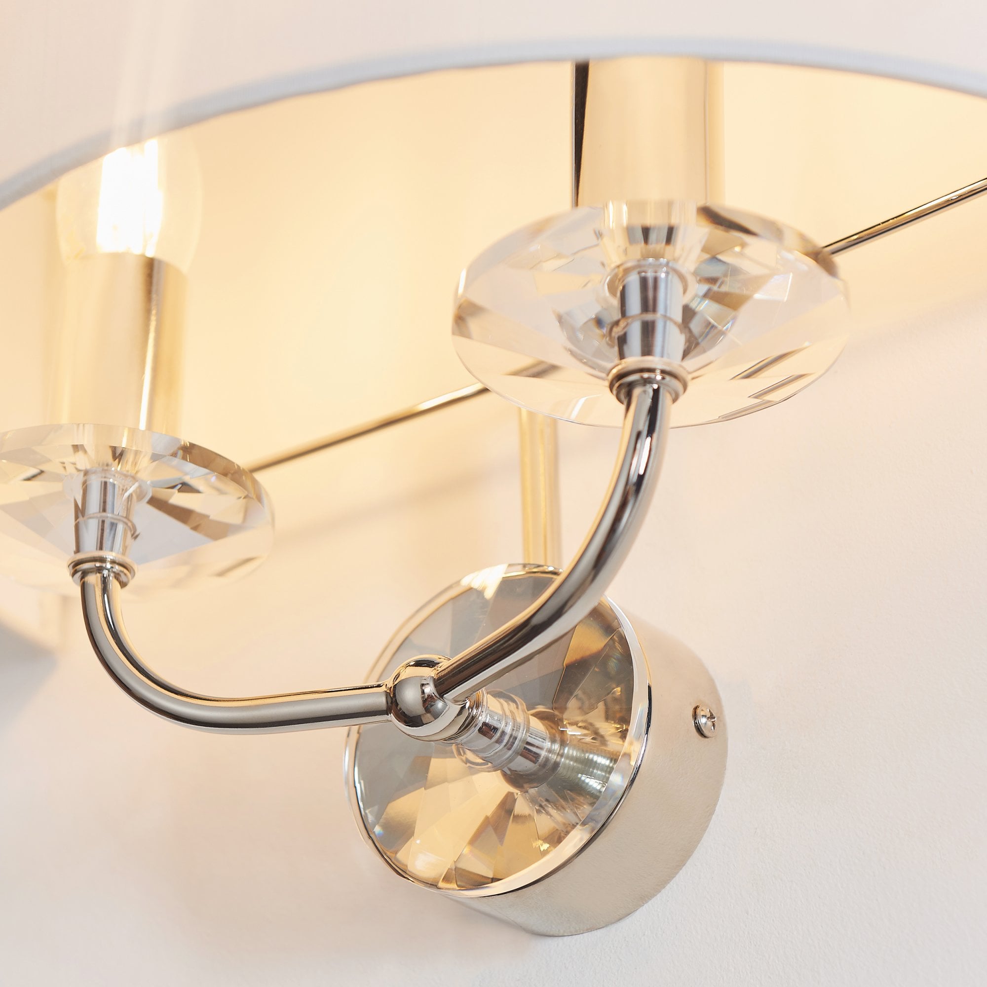 Endon Nixon 2 Light Wall Light - Bright Nickel Plate & Vintage White Fabric
