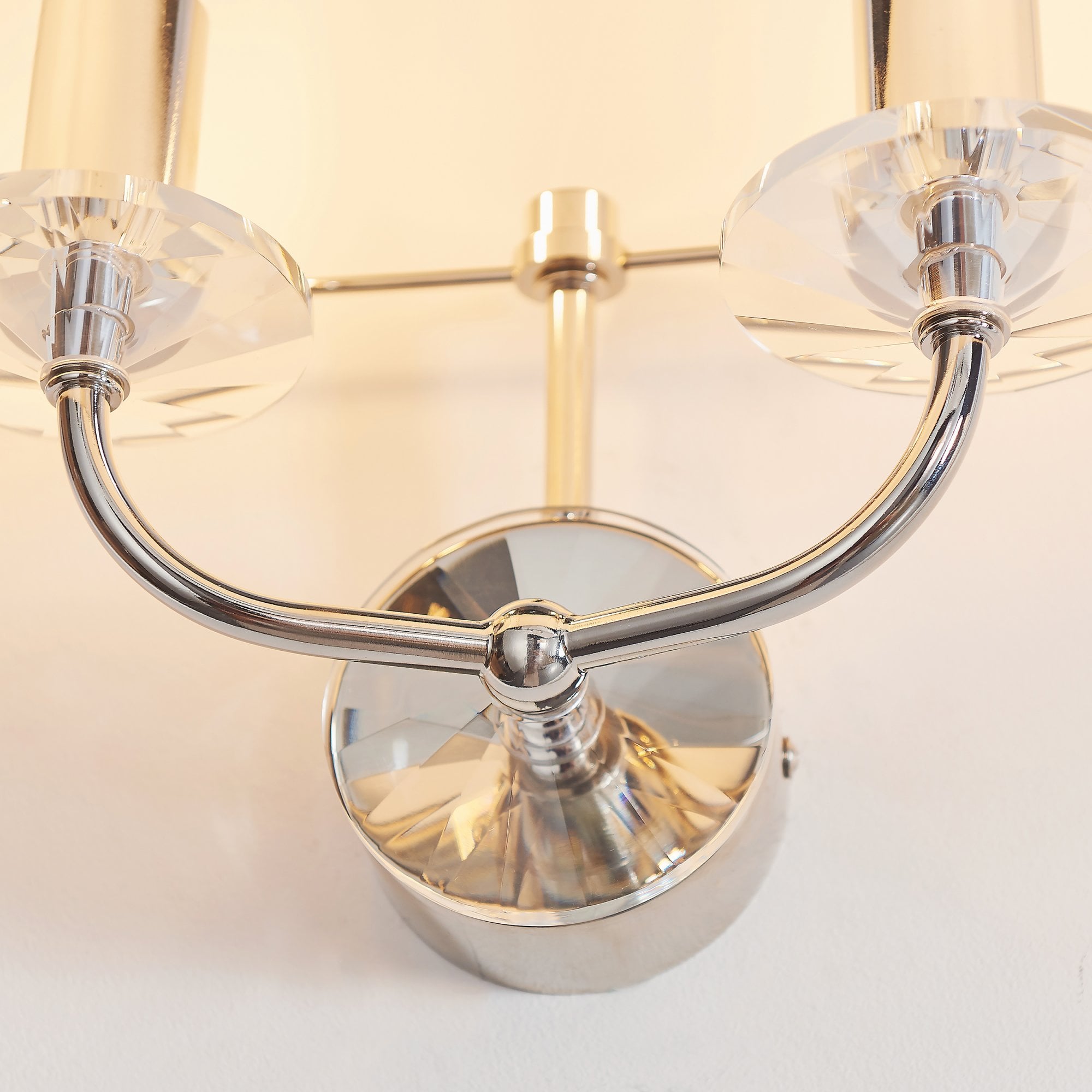 Endon Nixon 2 Light Wall Light - Bright Nickel Plate & Vintage White Fabric