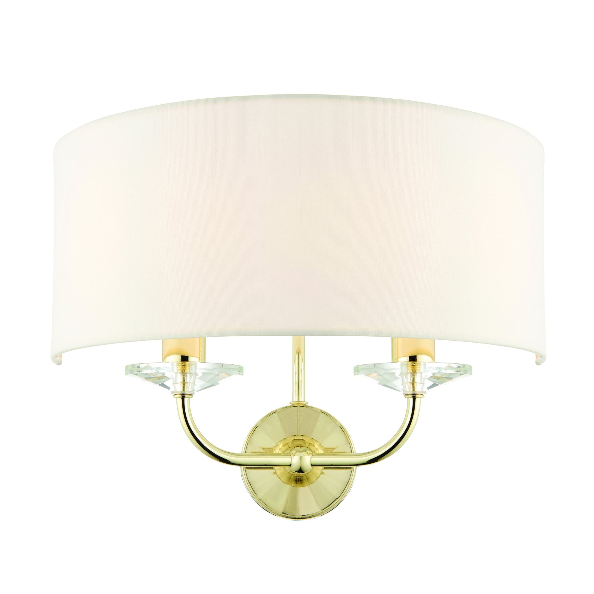 Endon Nixon 2 Light Wall Light - Brass Plate & Vintage White Fabric