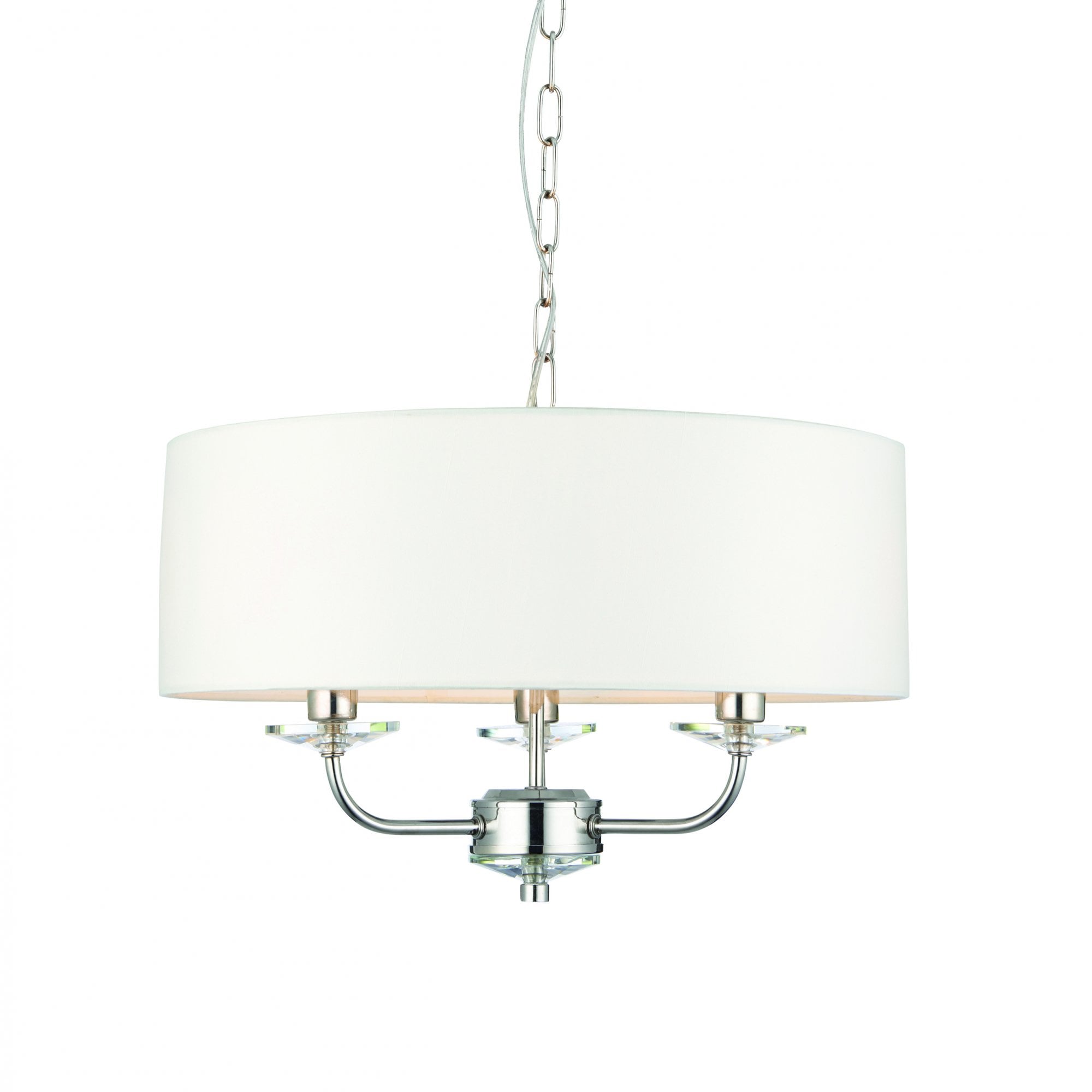 Endon Nixon 3 Light Pendant - Bright Nickel Plate & Vintage White Fabric