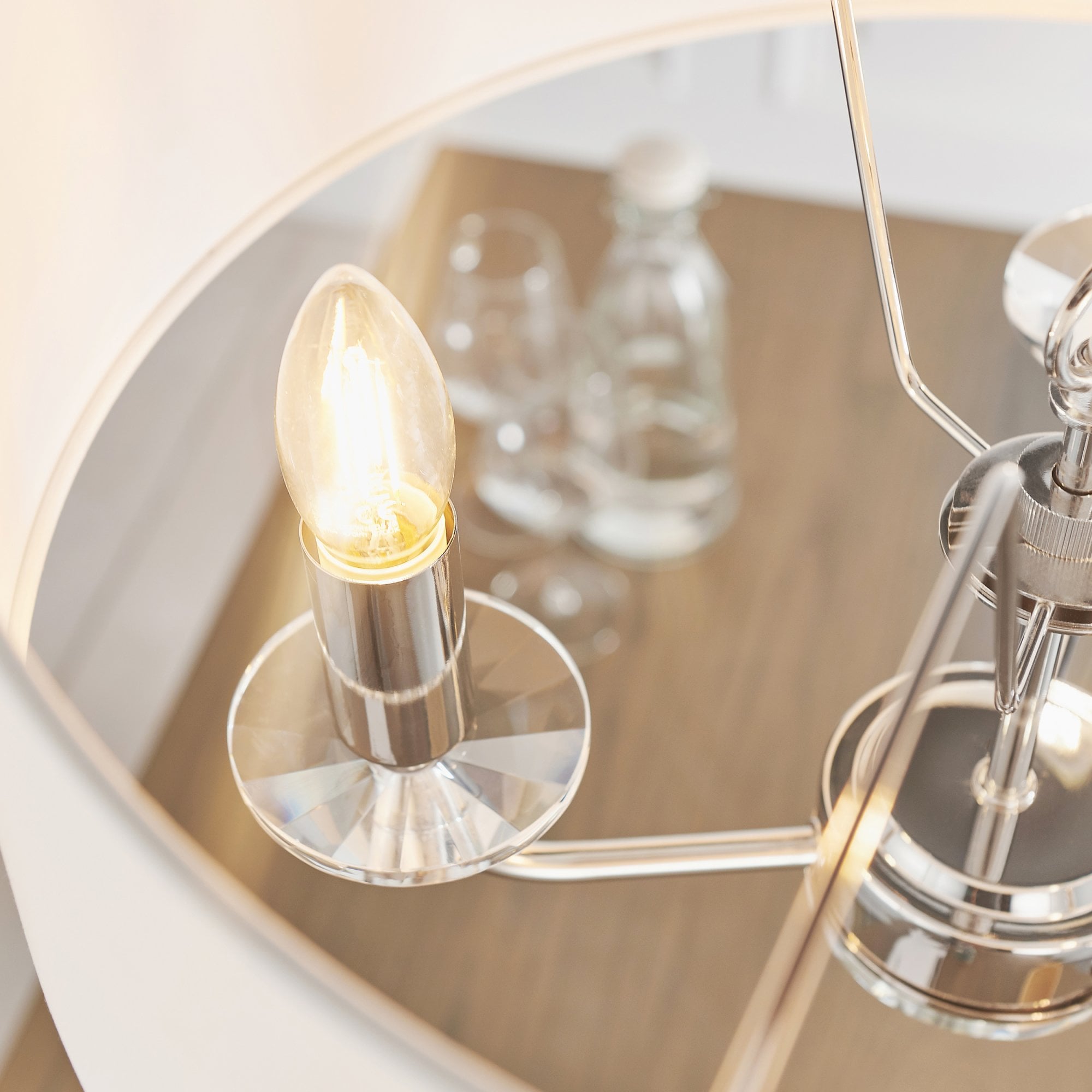 Endon Nixon 3 Light Pendant - Bright Nickel Plate & Vintage White Fabric