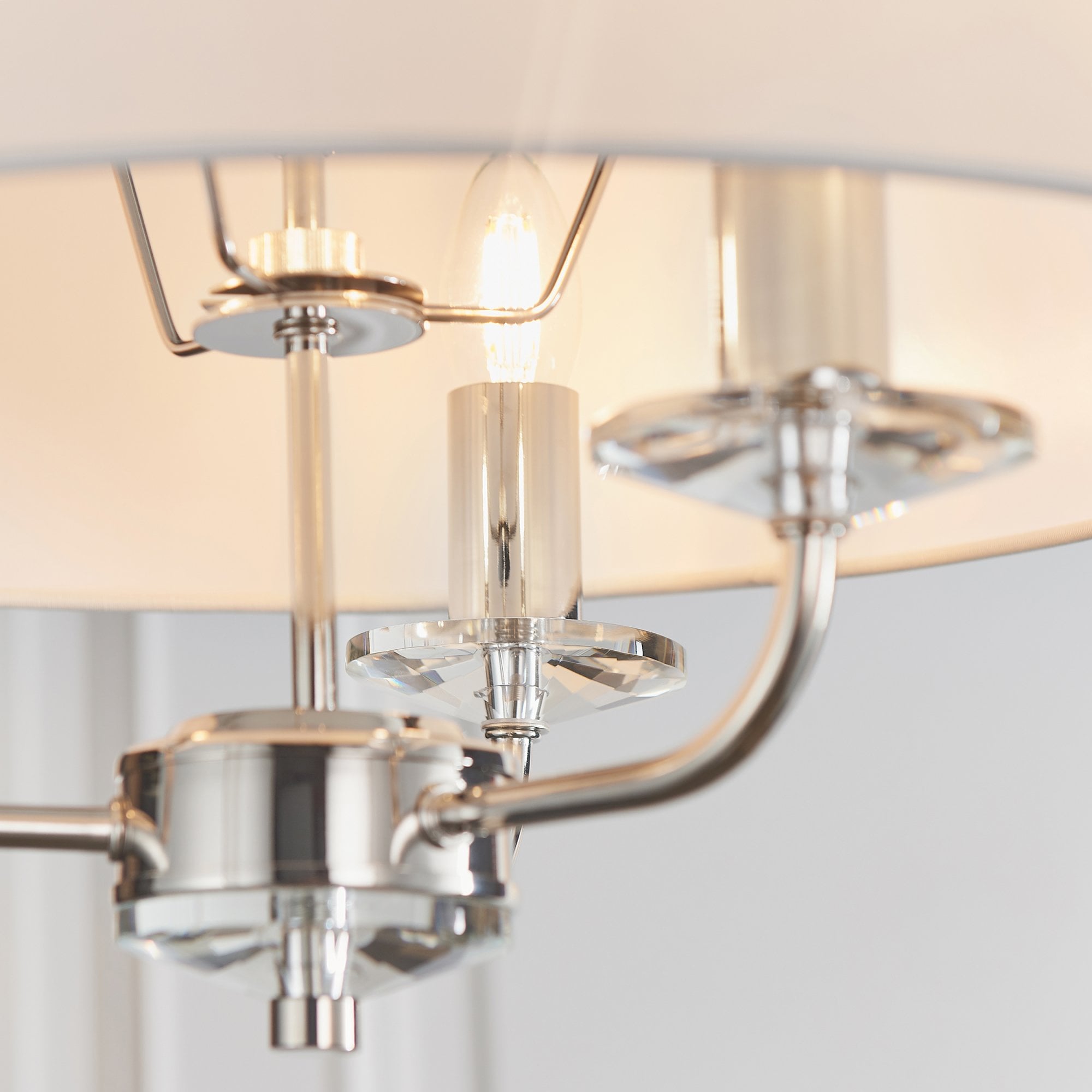 Endon Nixon 3 Light Pendant - Bright Nickel Plate & Vintage White Fabric