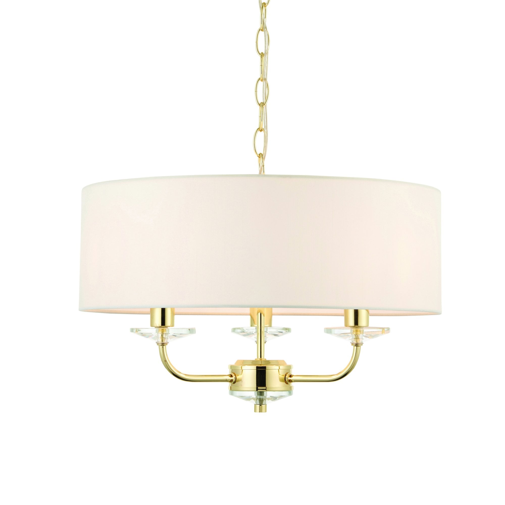 Endon Nixon 3 Light Pendant - Brass Plate & Vintage White Fabric