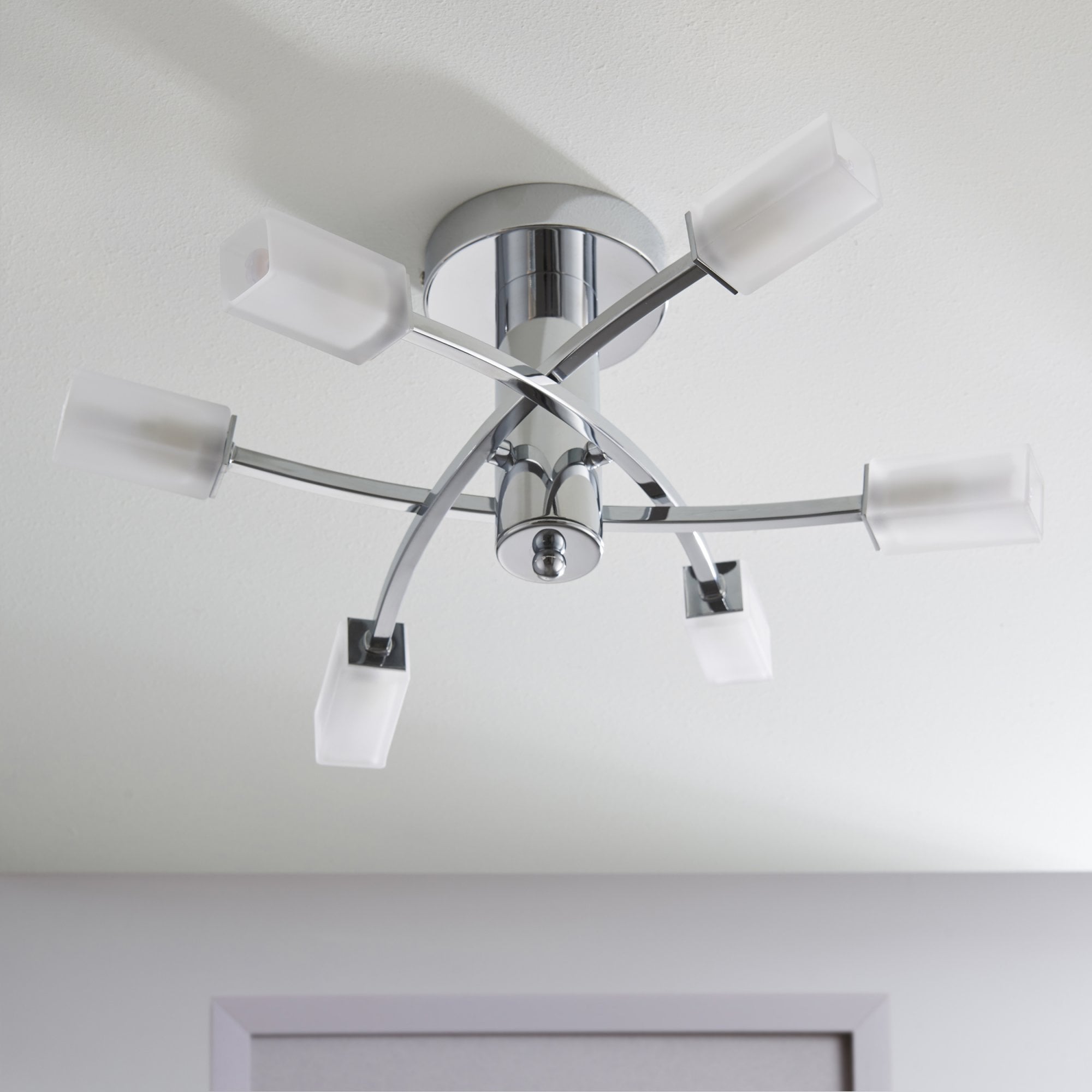 Endon Havana 6 Light Semi Flush Fitting  - Chrome Plate & Frosted Glass
