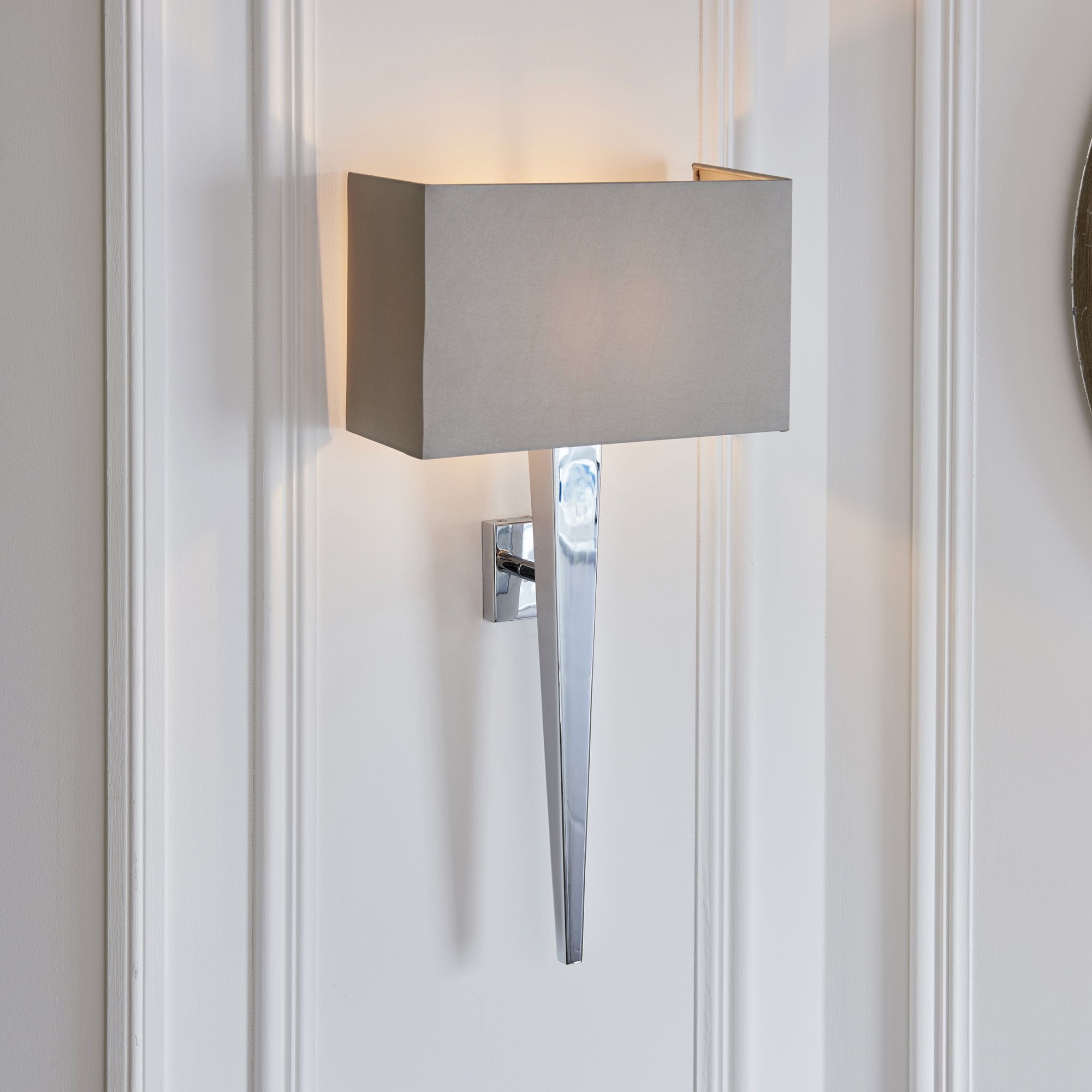 Endon Moreto Single Light Wall Light  - Chrome Plate & Grey & Silver Fabric