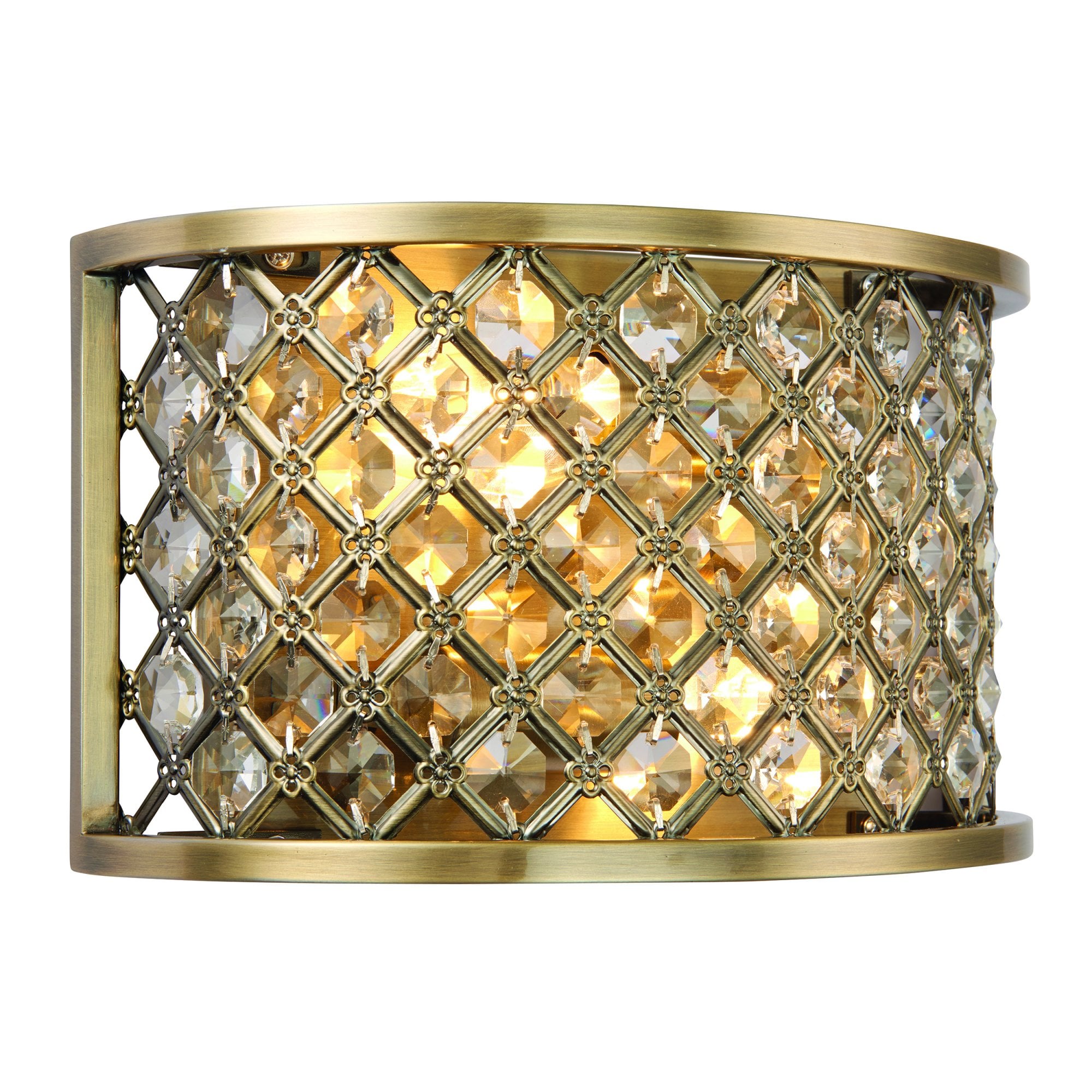 Endon Hudson 2 Light Wall Light - Antique Brass Plate & Clear Crystal